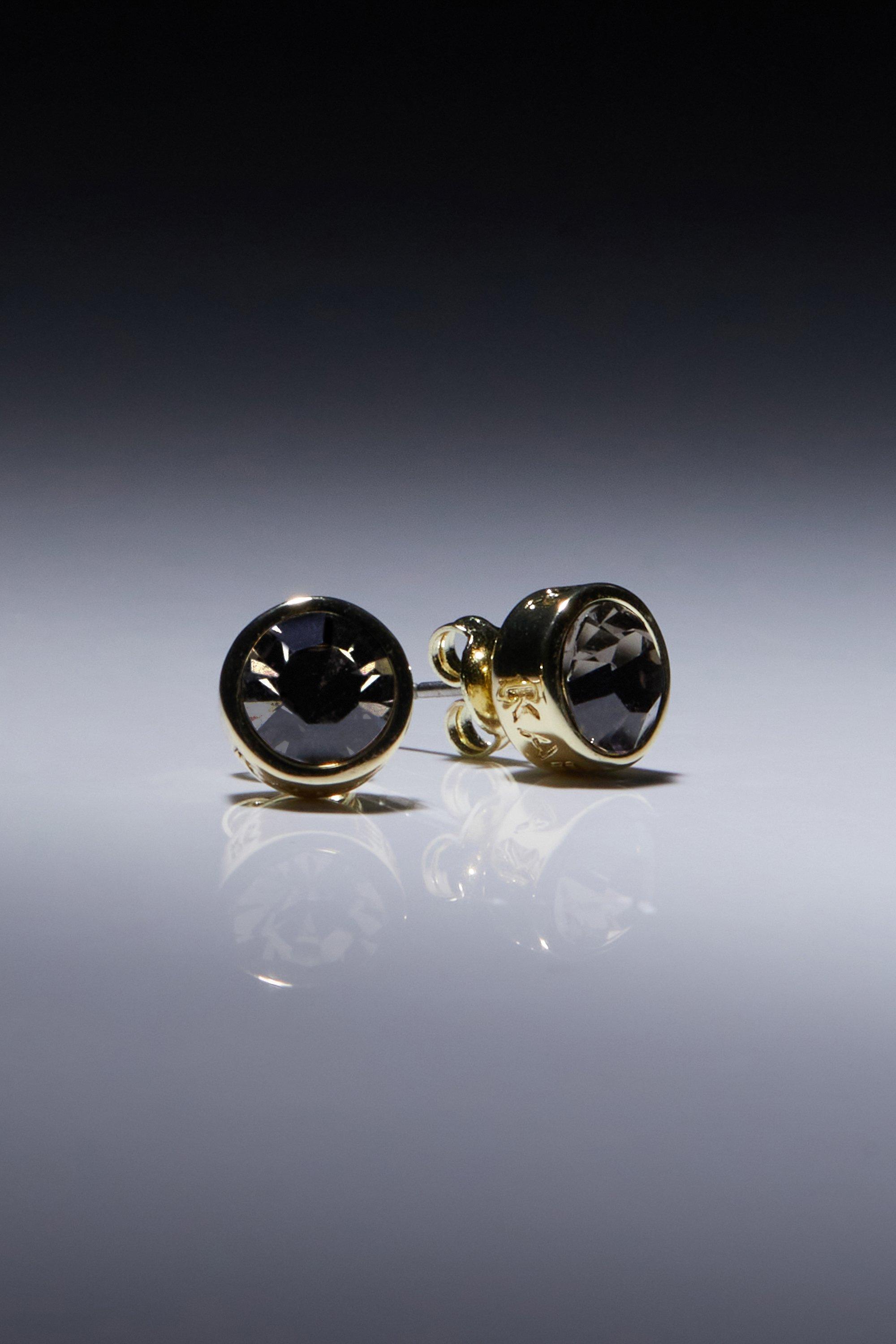 14kt Gold Plated Hand Set European Crystal Solitaire Stud Earrings - Black