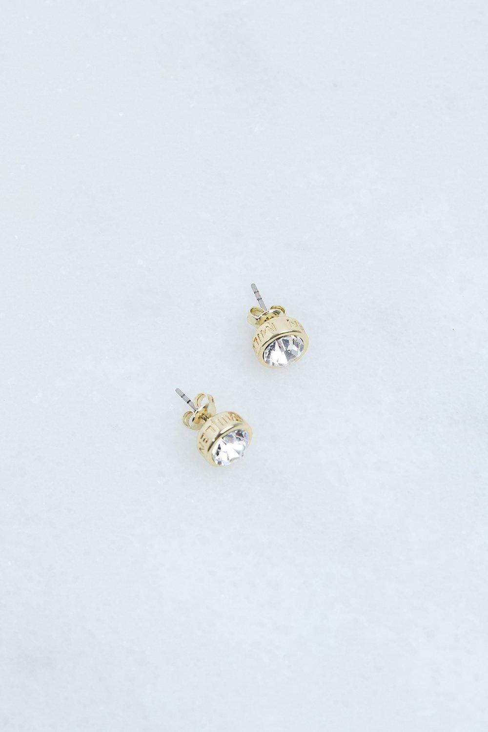 14kt Gold Plated Hand Set European Crystal Solitaire Stud Earrings - Silver