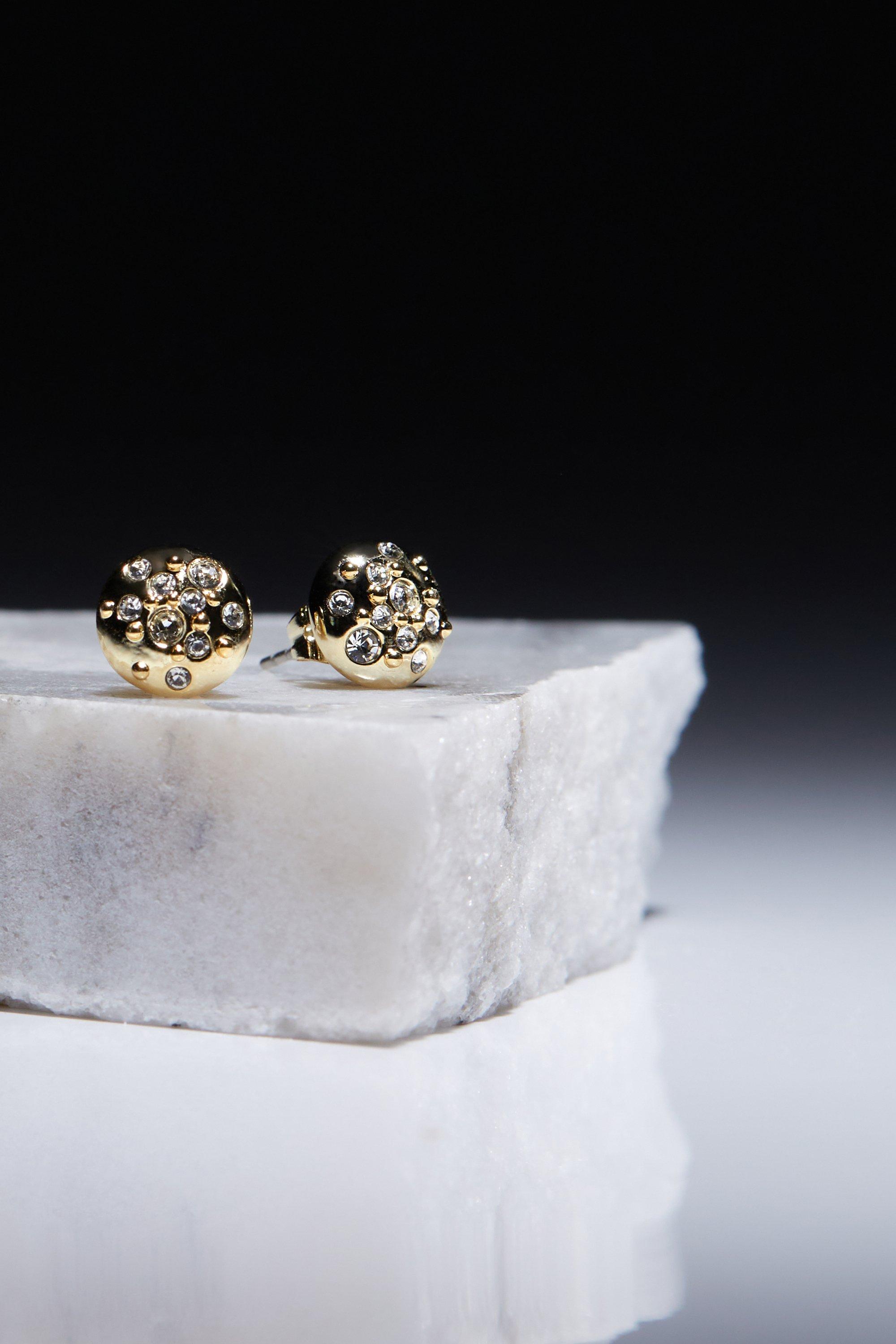 Hand Set European Crystal Sprinkle Stud Earrings - Gold