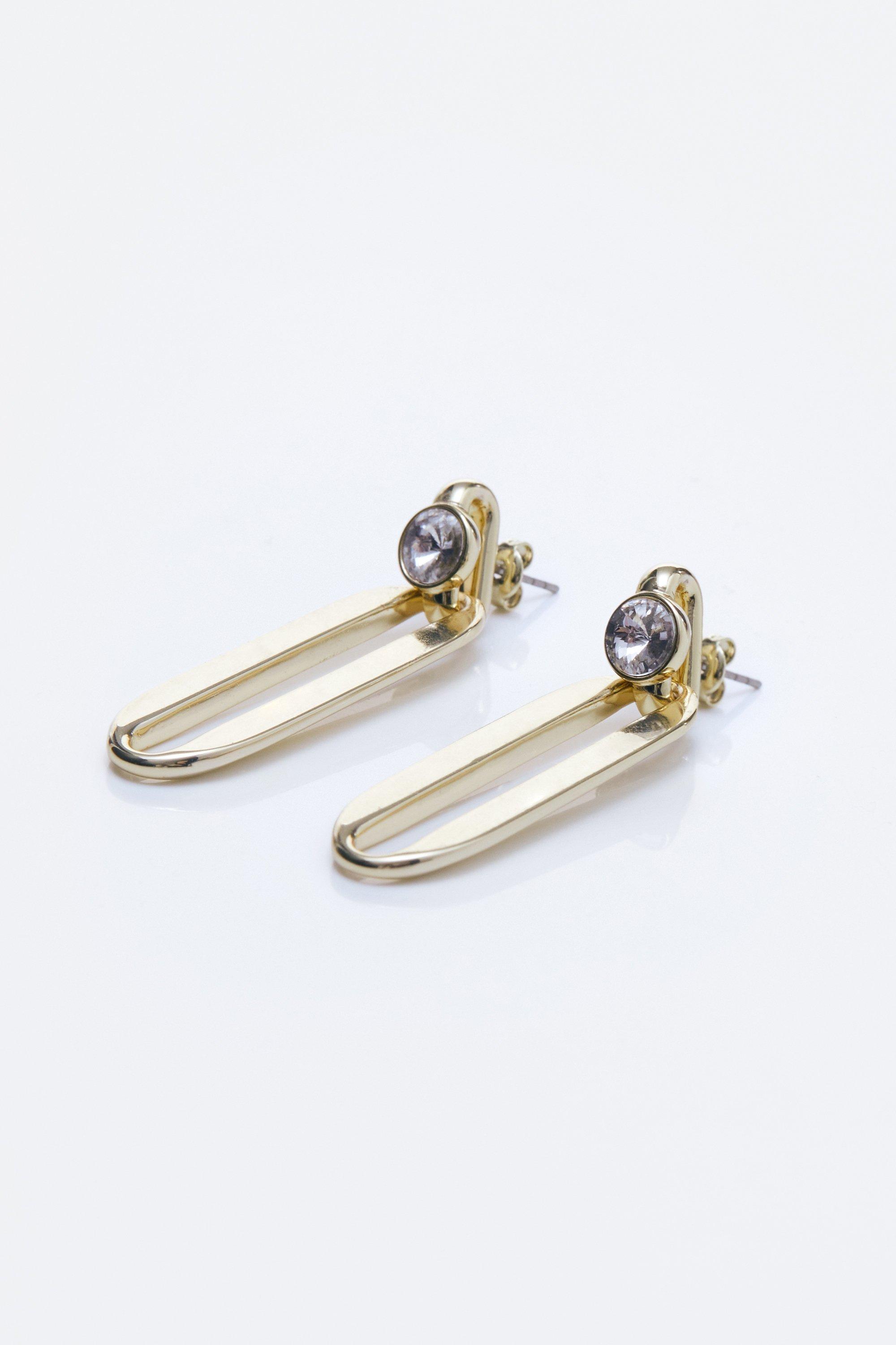 Hand Set European Crystal Ellipse Drop Earrings - Gold