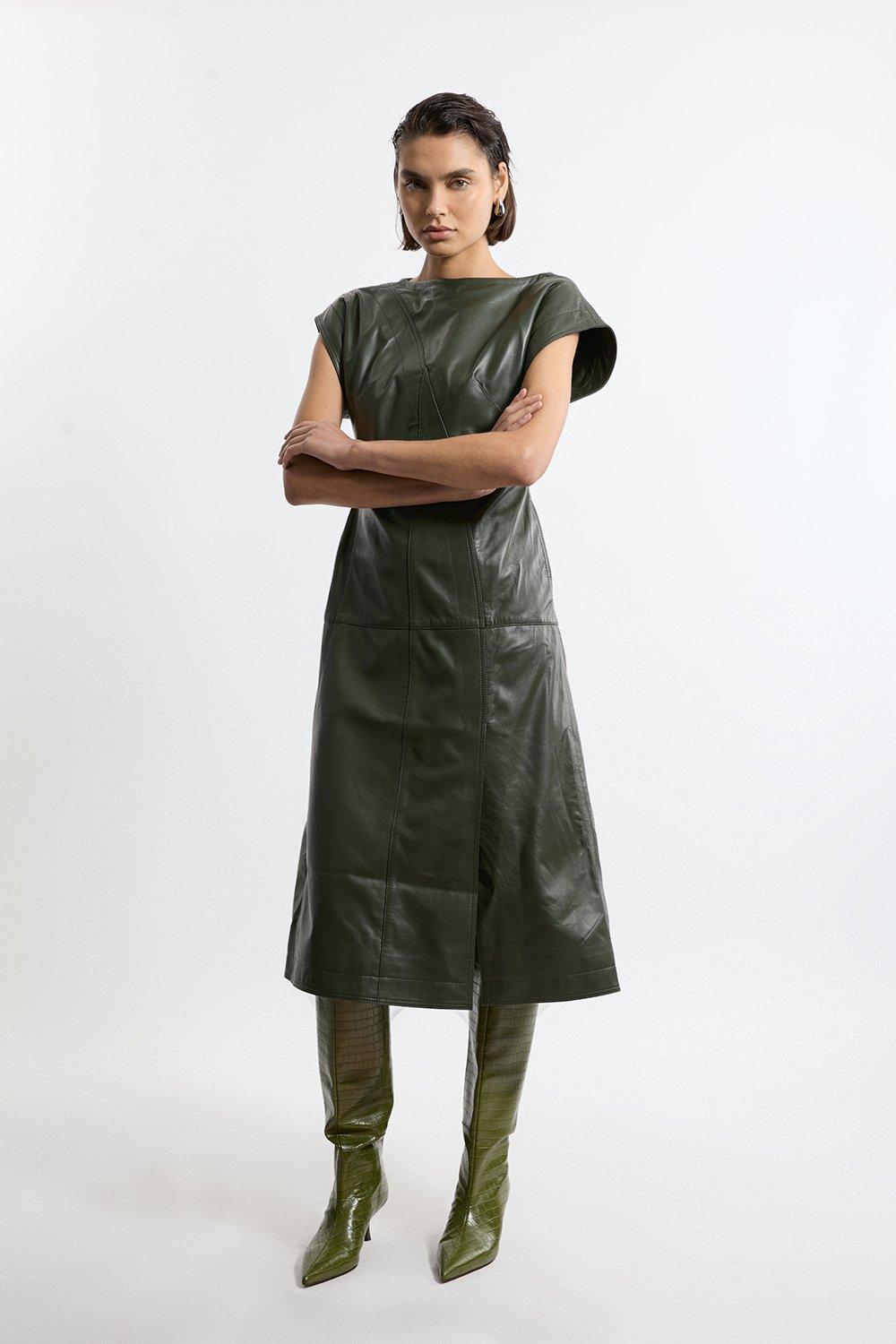 Leather Full Midi Dress - Green