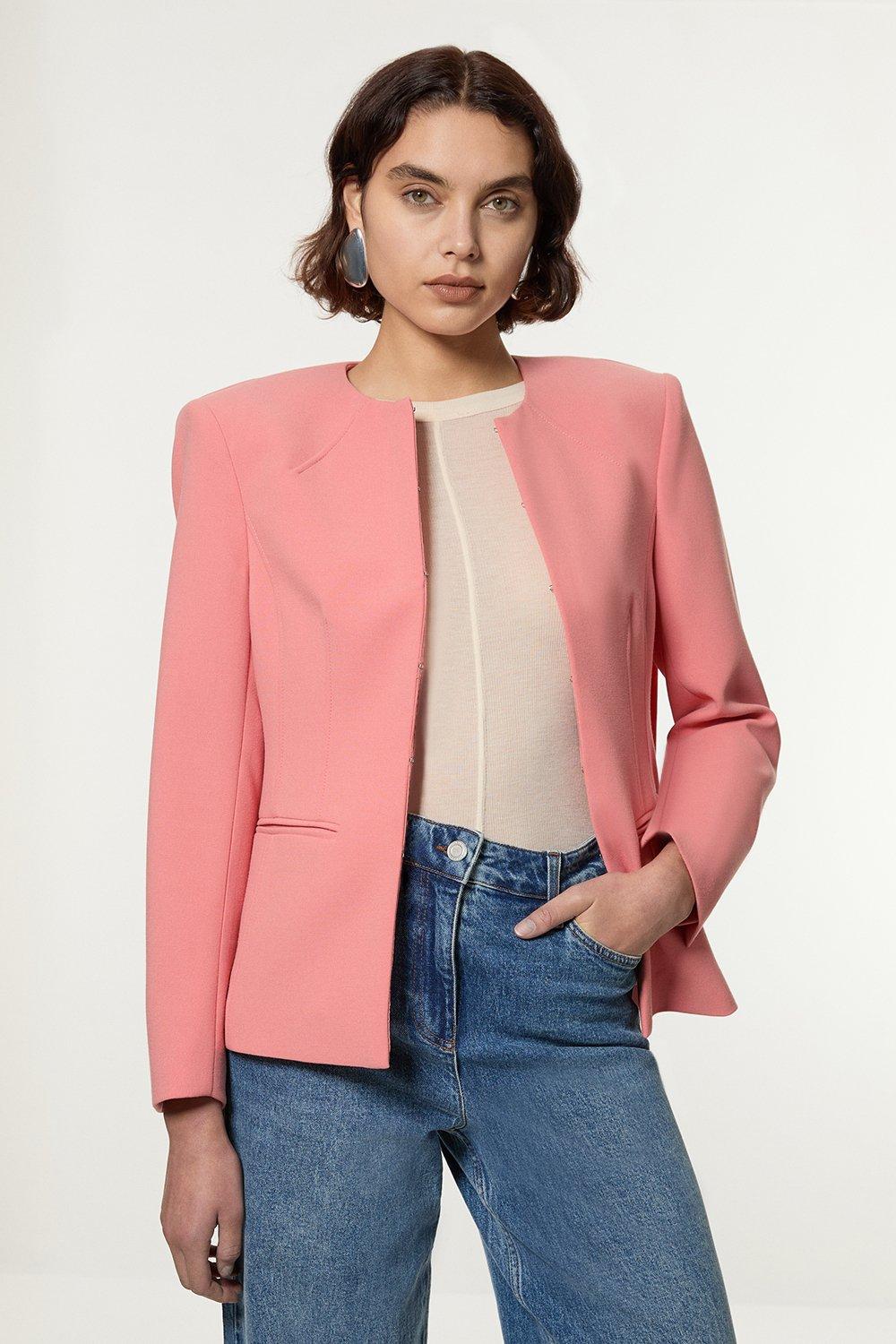 Compact Stretch Tailored Seam Detail Blazer - Pink