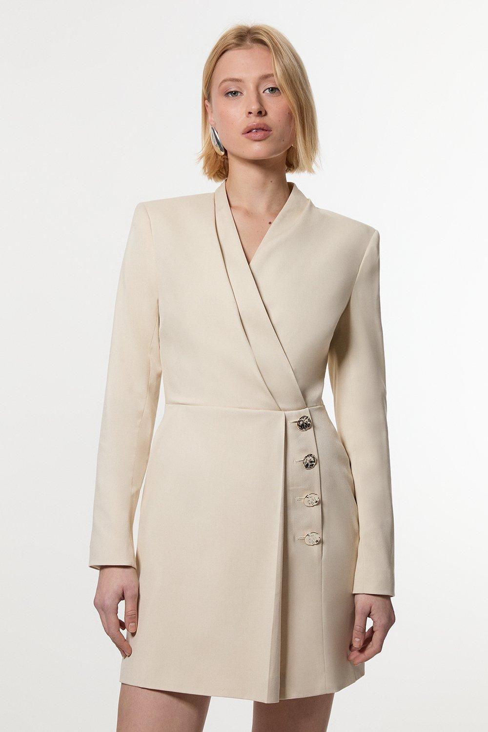 Soft Structured Tailored Wrap Blazer Dress - Neutral