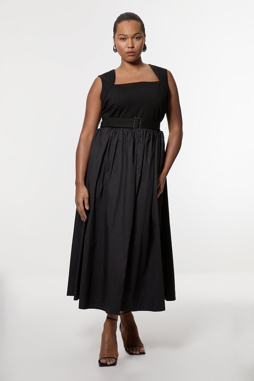 Plus Size Scoop Neck Jersey Cotton Mix Maxi Dress - Black