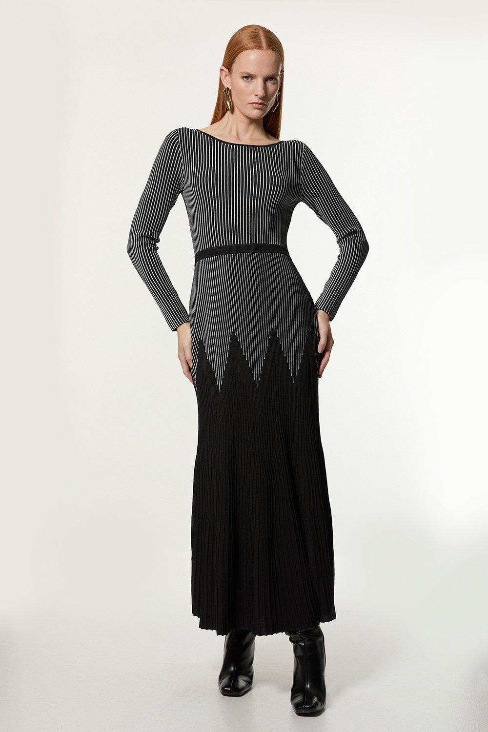 Zig Zag Detail Knitted Maxi Dress - Mono