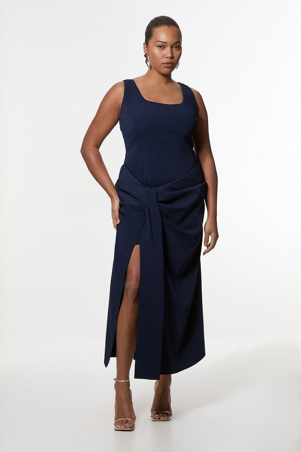 Plus Soft Tailored Waist Drape Corset Maxi Dress – Navy