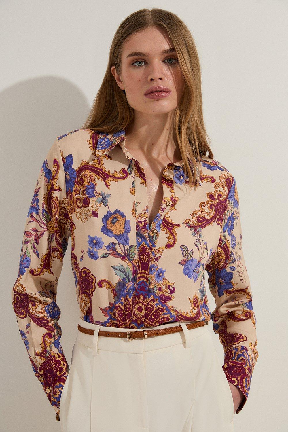 Premium Viscose Linen Paisley Border Print Woven Shirt