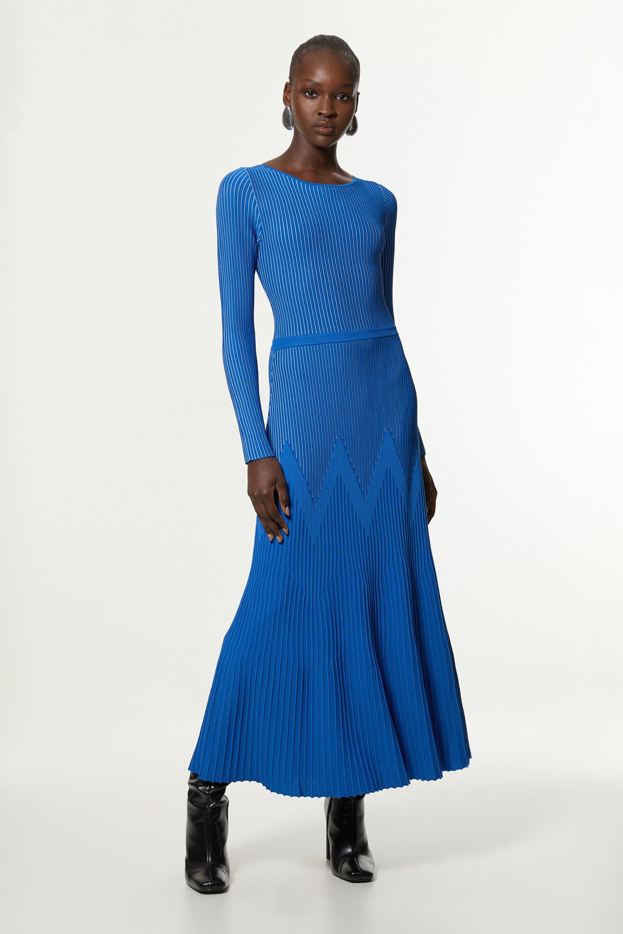 Petite Zig Zag Detail Knitted Maxi Dress - Blue