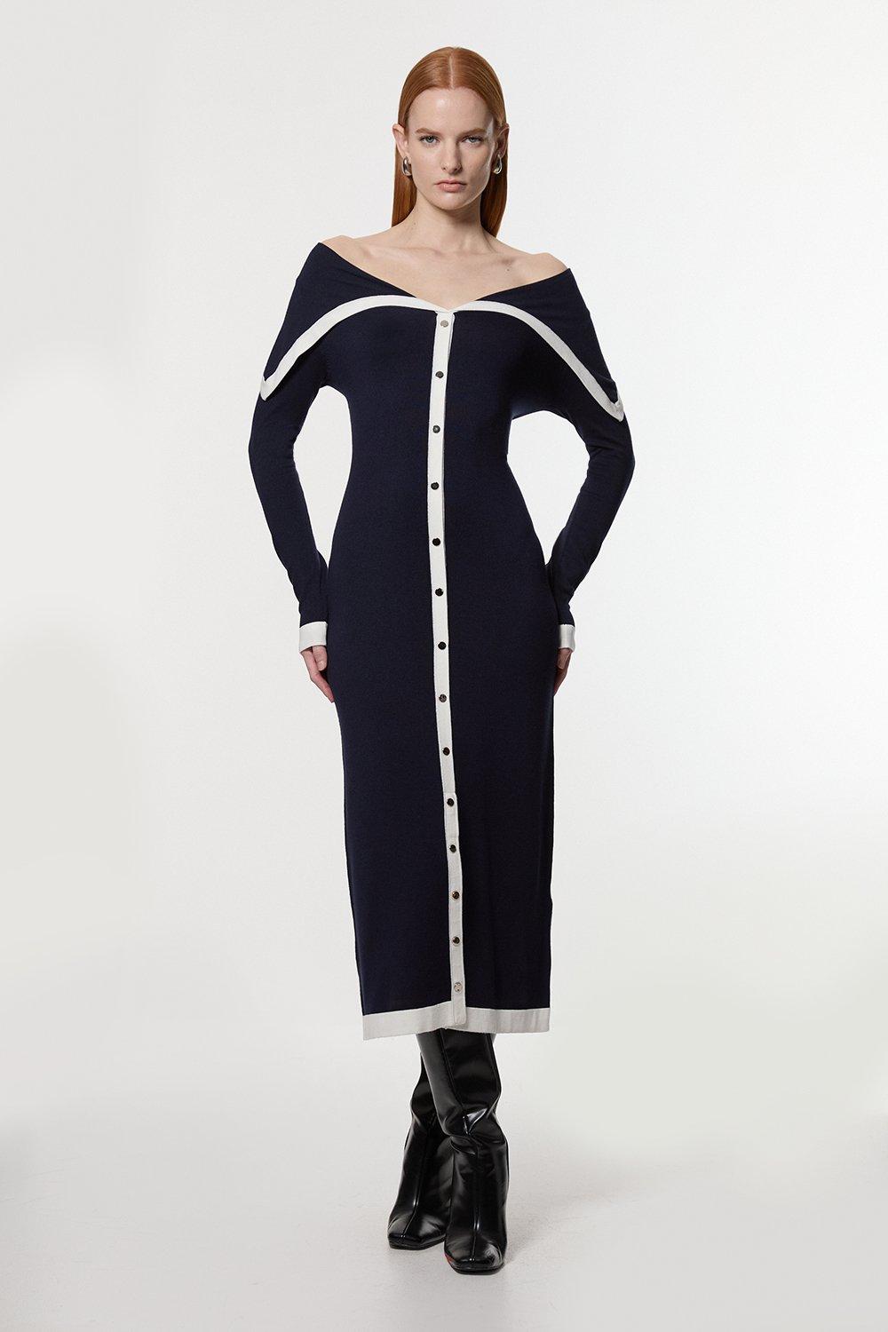 Archive Collection - Wide Collar Knitted Dress - Navy