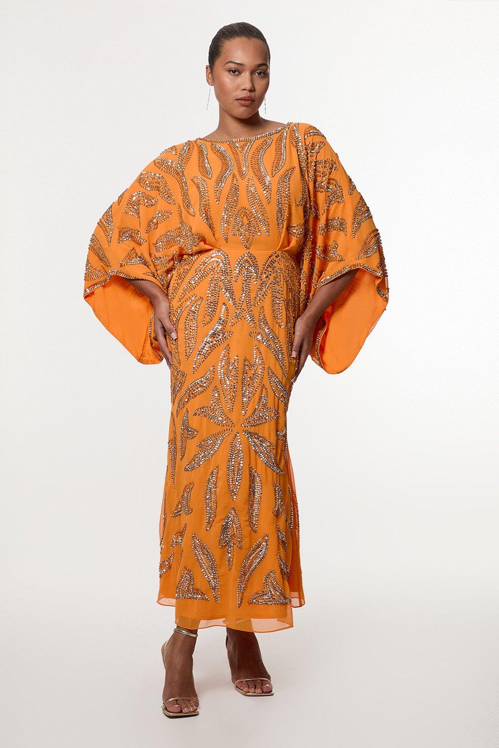 Plus Size Kimono Sleeve Embellished Maxi Dress – Mango