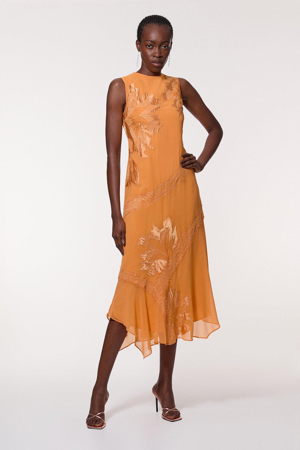 Petite Applique And Lace Georgette Sleeveless Woven Maxi Dress - Mango