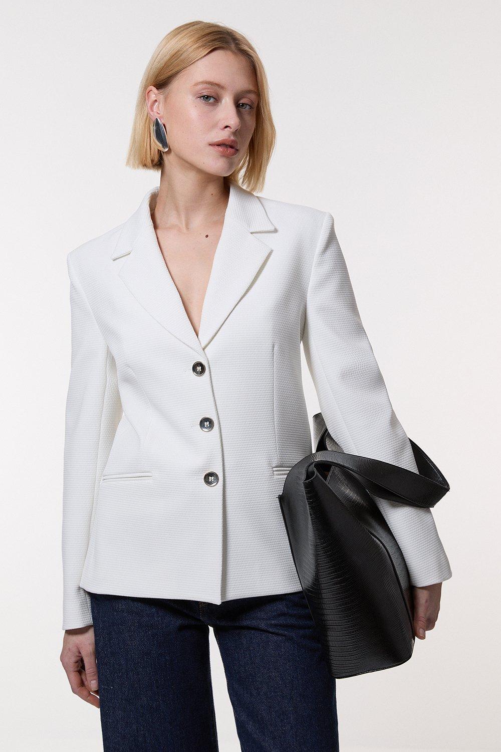 Tailored Textured Single Breasted Jacket - Ivory