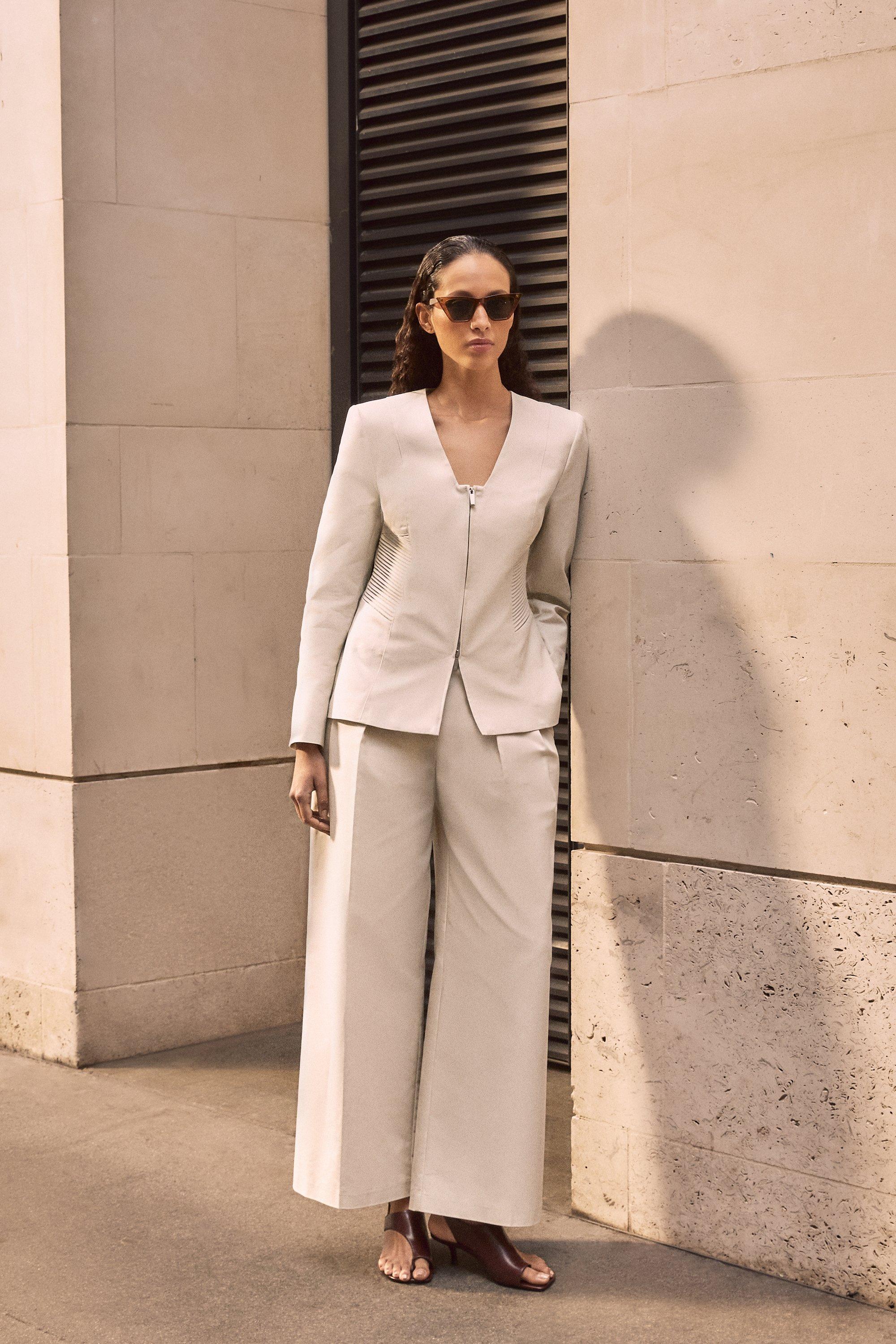 Archive Collection - Tailored Cotton Pintuck Grosgrain Wide Leg Trouser - Brown