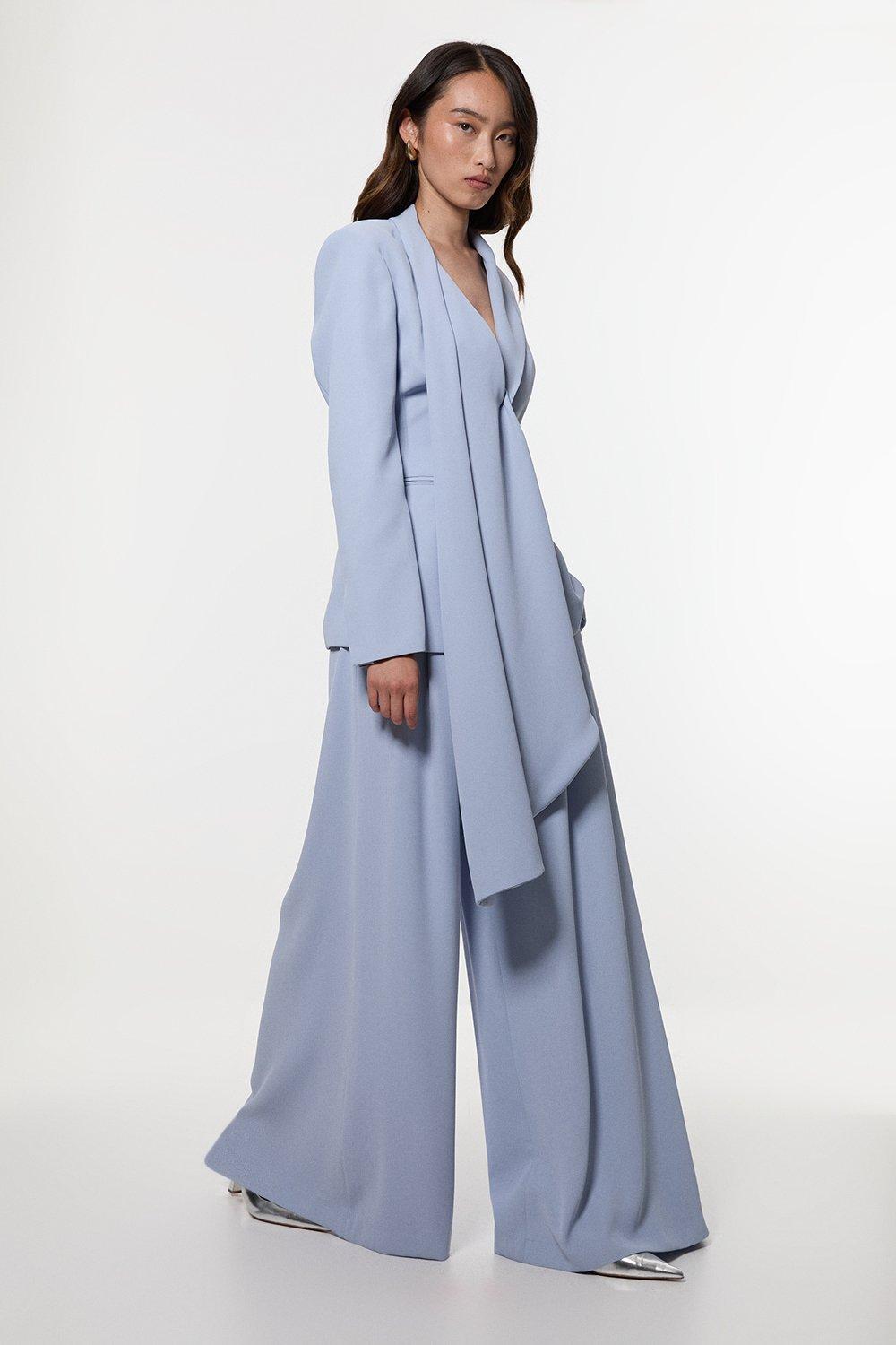 Soft Tailored Waist Wide Leg Trousers - Pale Blue