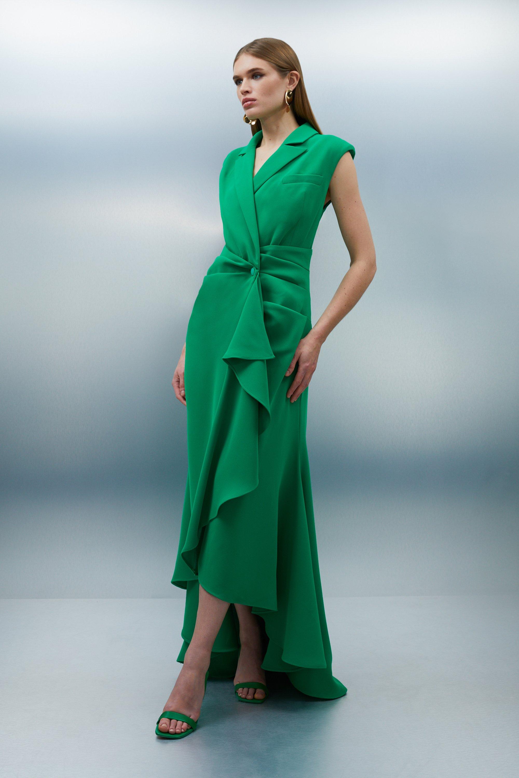 Soft Tailored Colour Block Drape Maxi Dress - Green