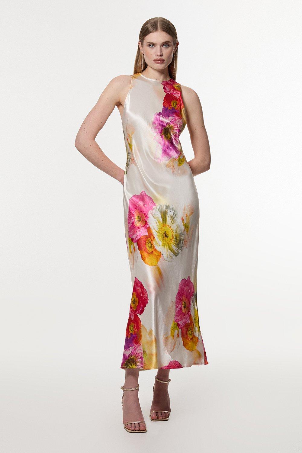 Petite Satin Woven Column Maxi Dress - Floral