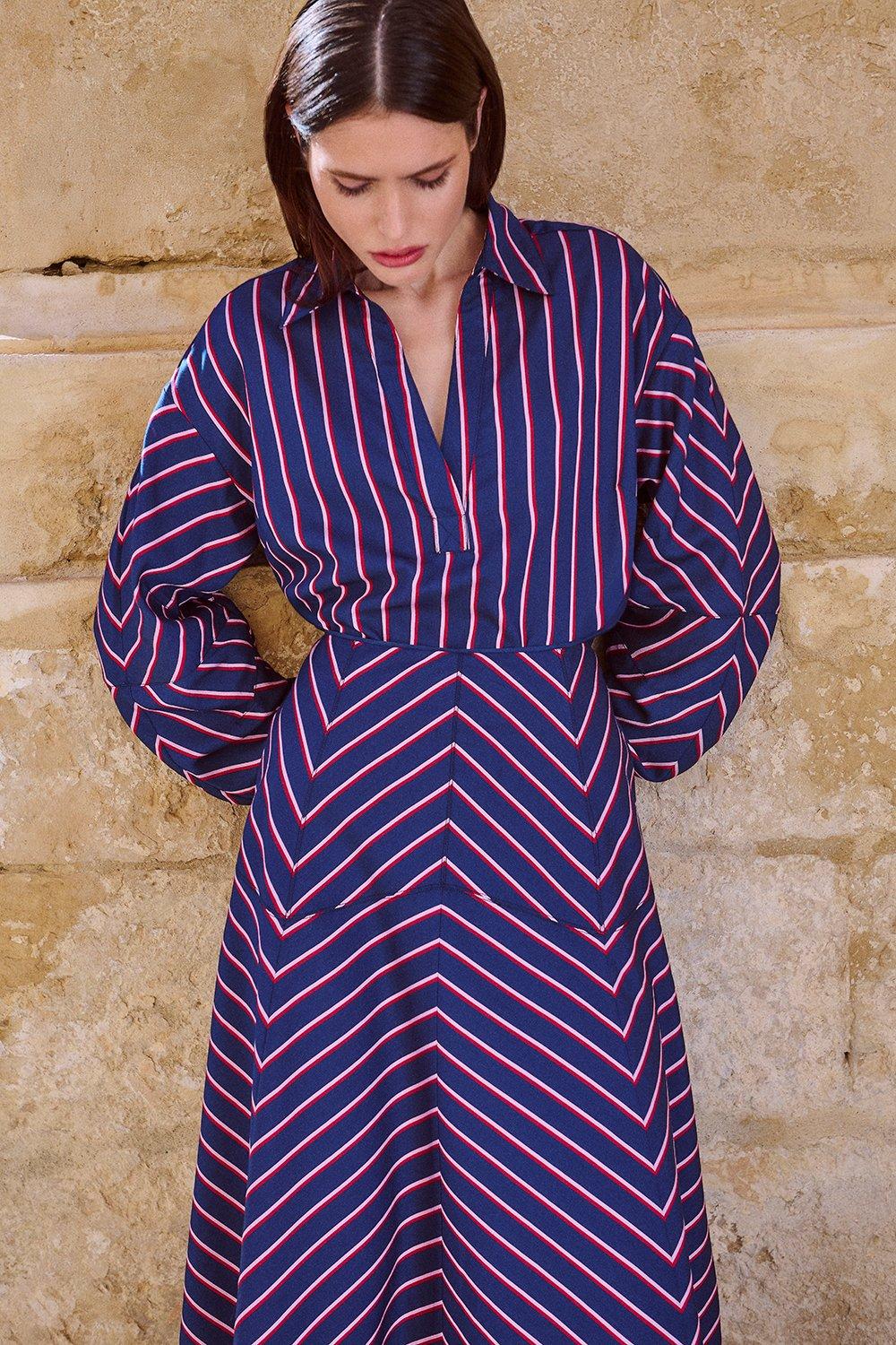 Cotton Stripe Tailored Shirt – Navy