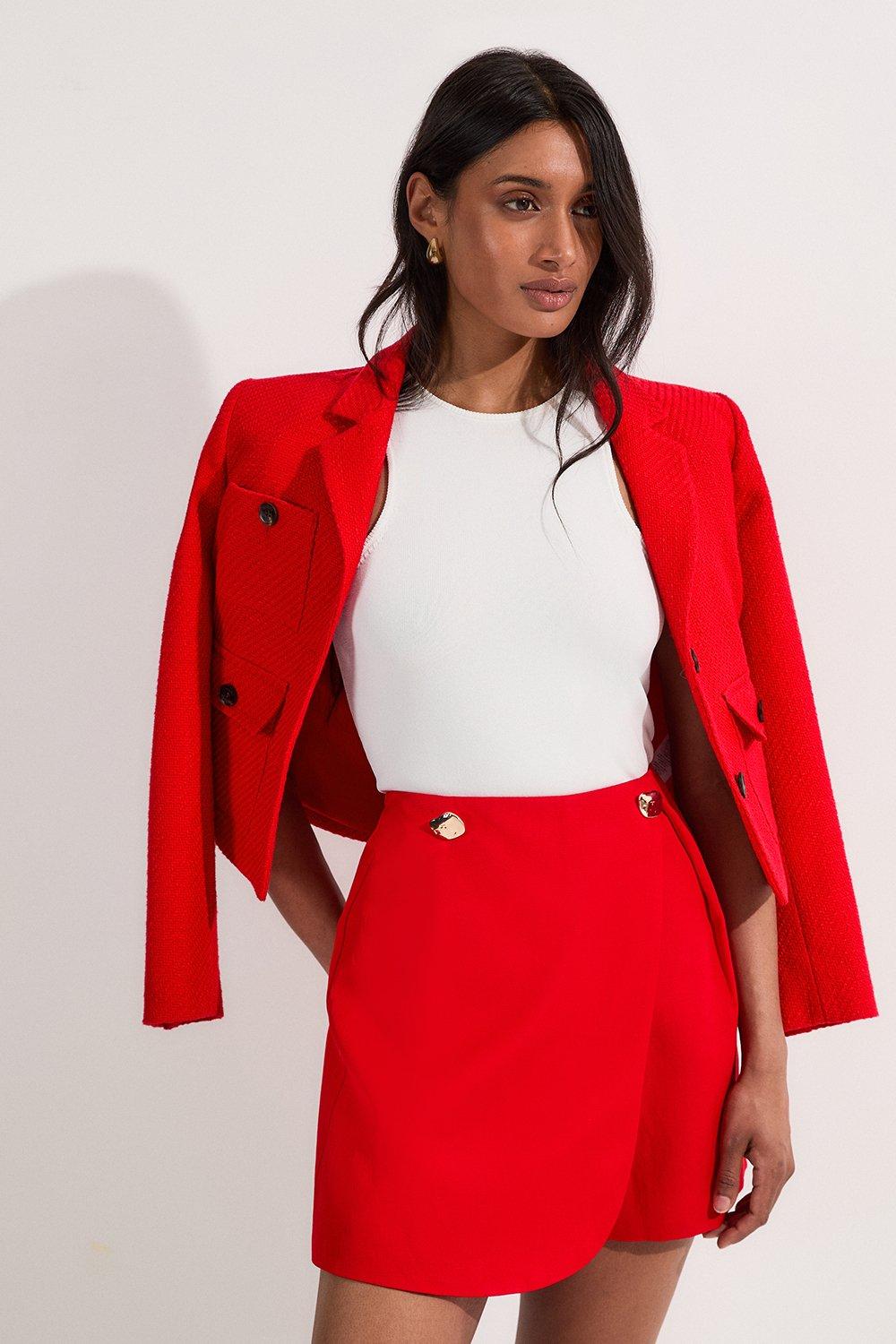 Viscose Linen Tailored Wrap Skort - Red