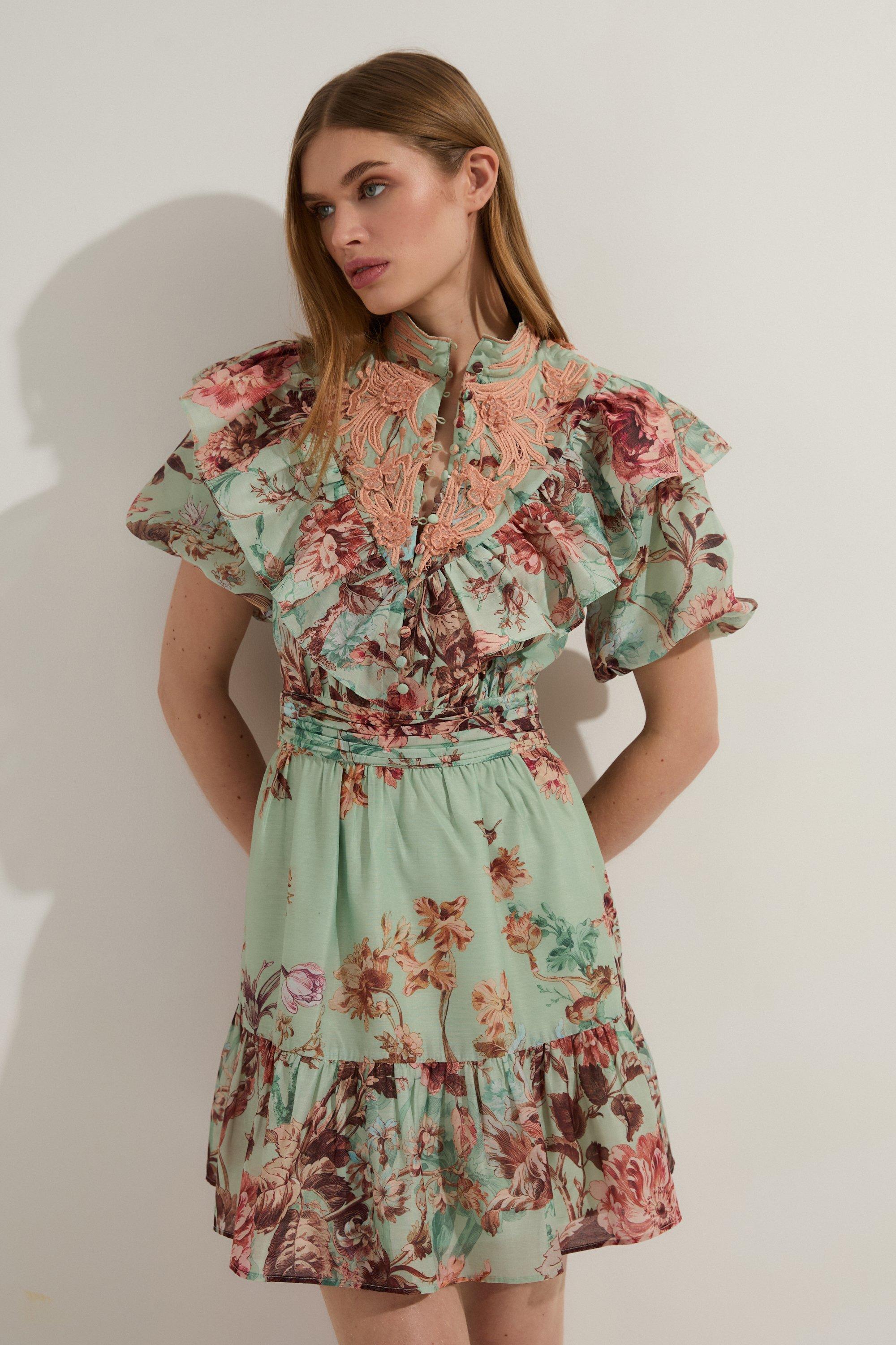 Tall Floral Applique Lace Mini Dress – Pink