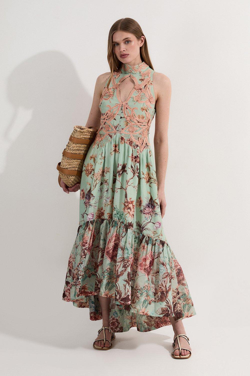 Petite Floral Applique Lace Maxi Dress - Pink