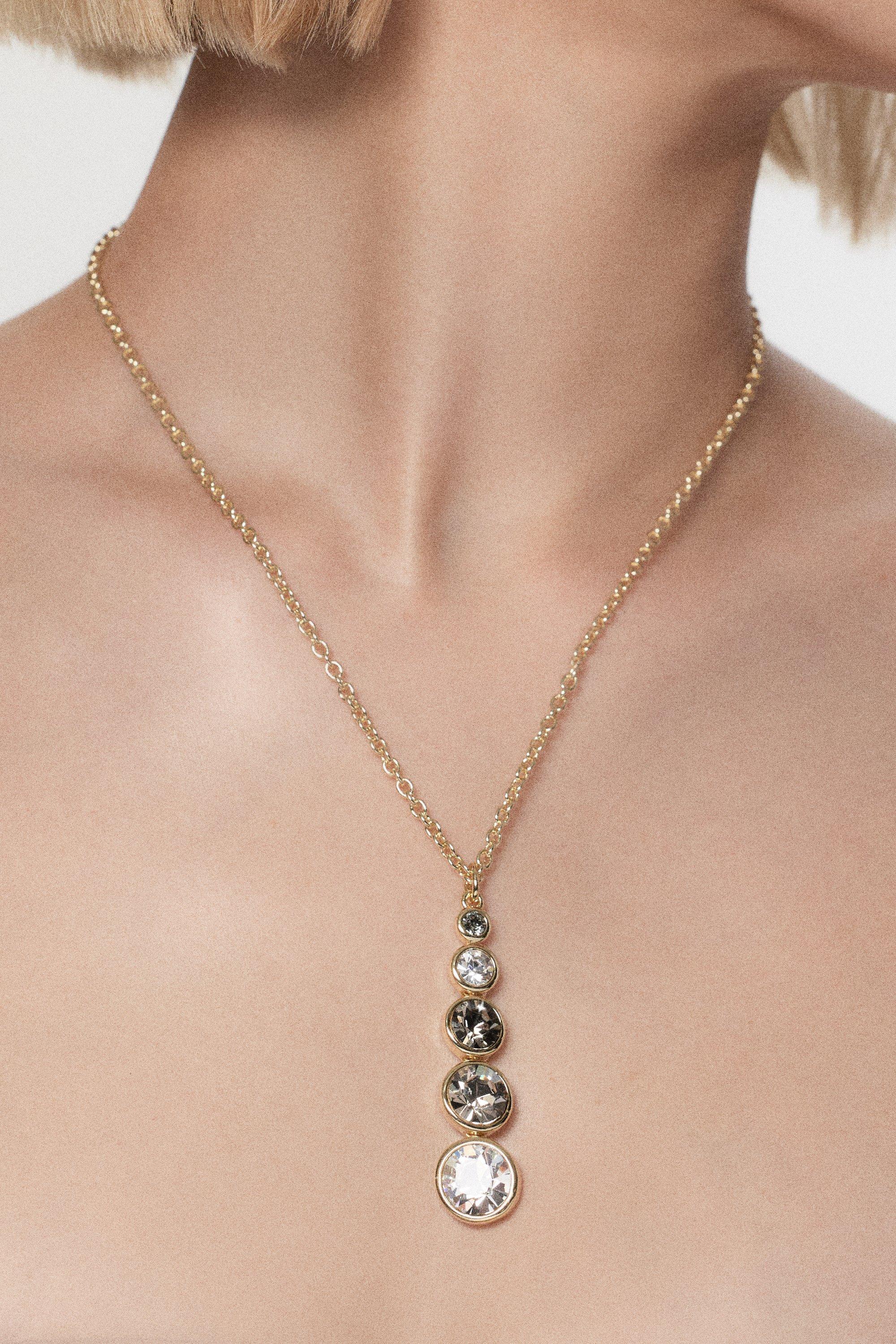 14kt Plated Crystal Teardrop Pendant Necklace - Gold