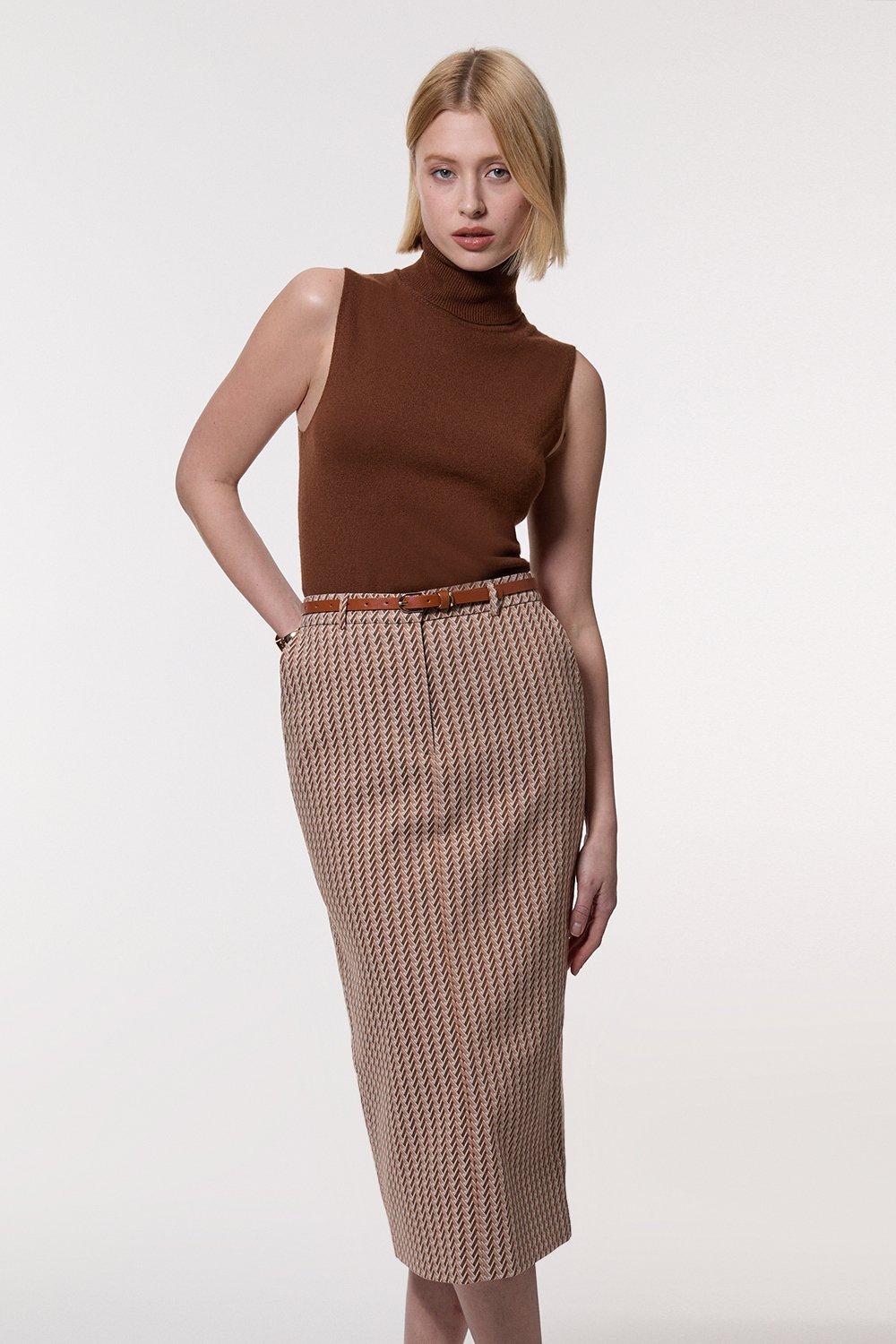 Jacquard Tailored Maxi Pencil Skirt – Camel