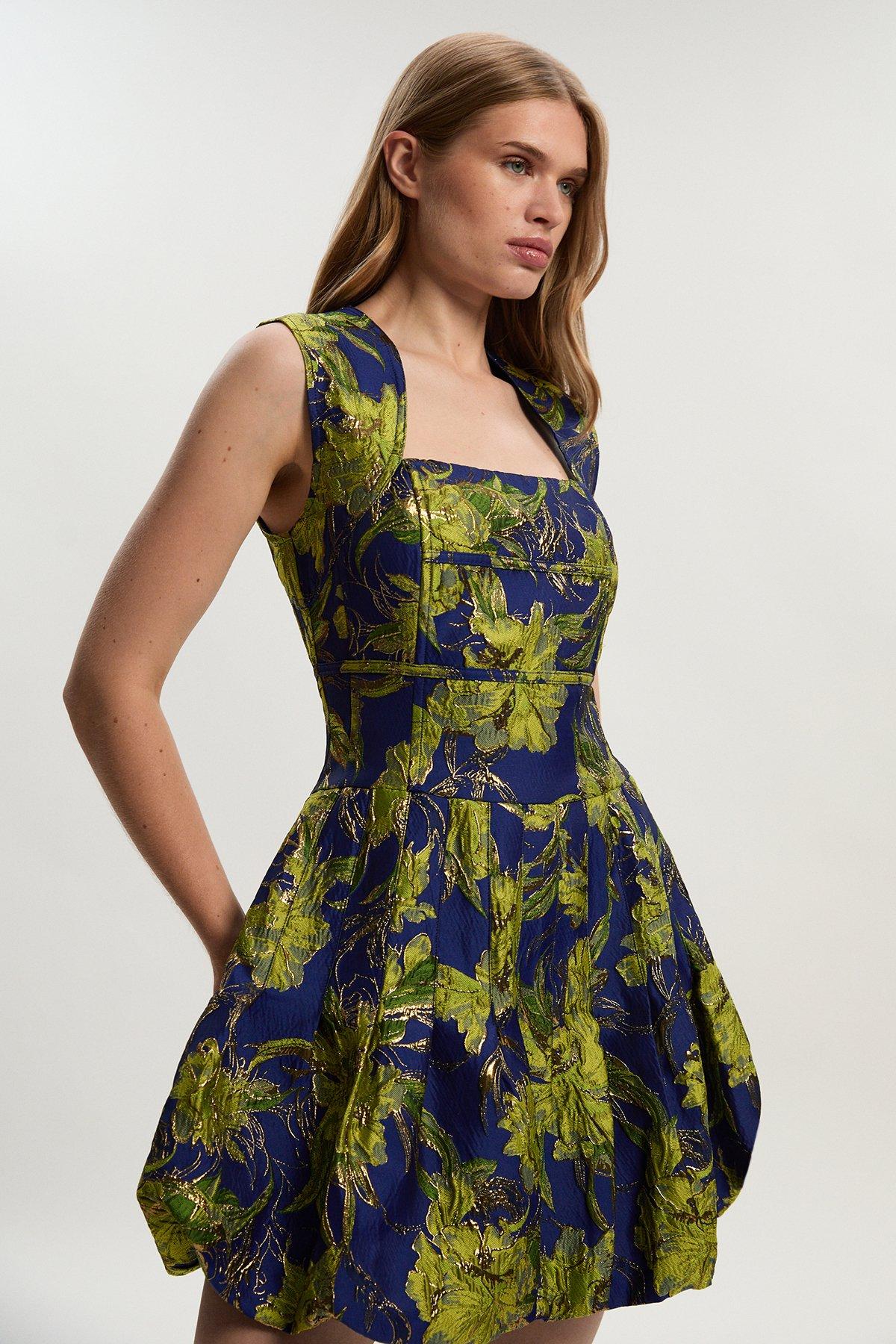Tall Floral Jacquard Tailored Puff Mini Dress