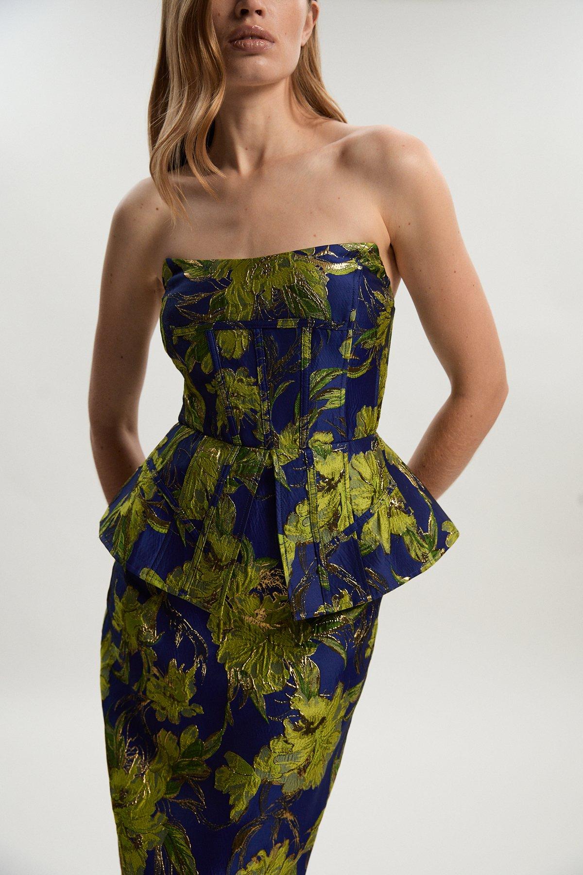 Floral Jacquard Tailored Midi Pencil Dress