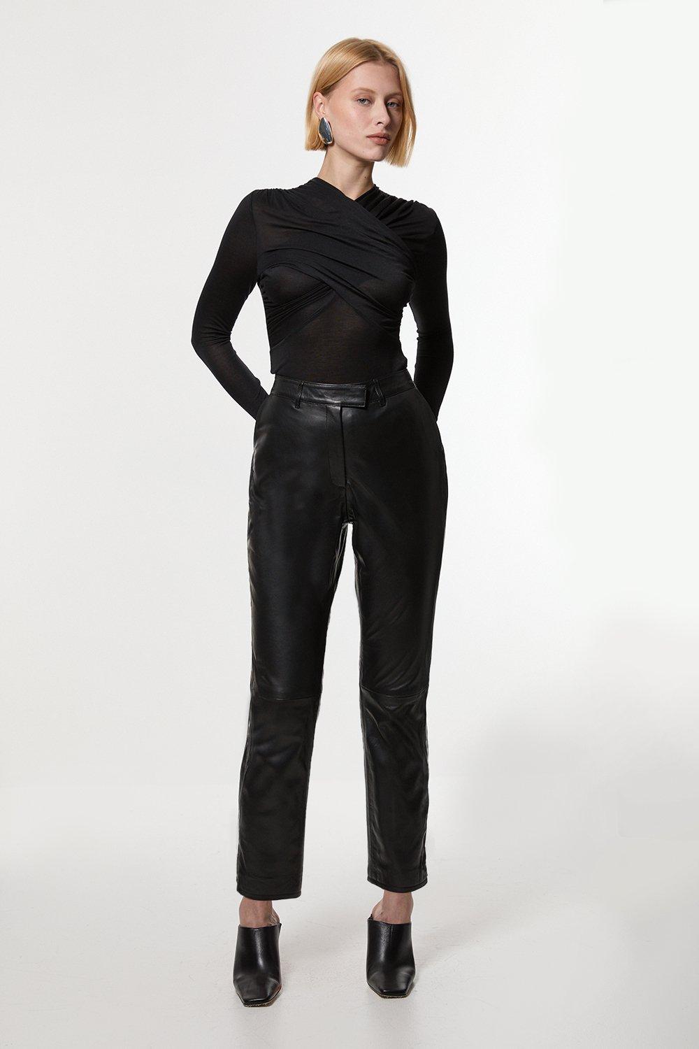 Leather Tailored Straight Leg Trouser - Black