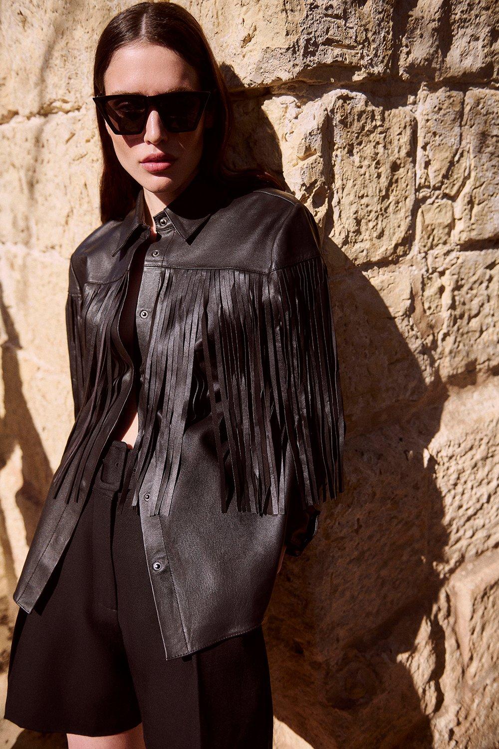 Leather Tassel Jacket - Black