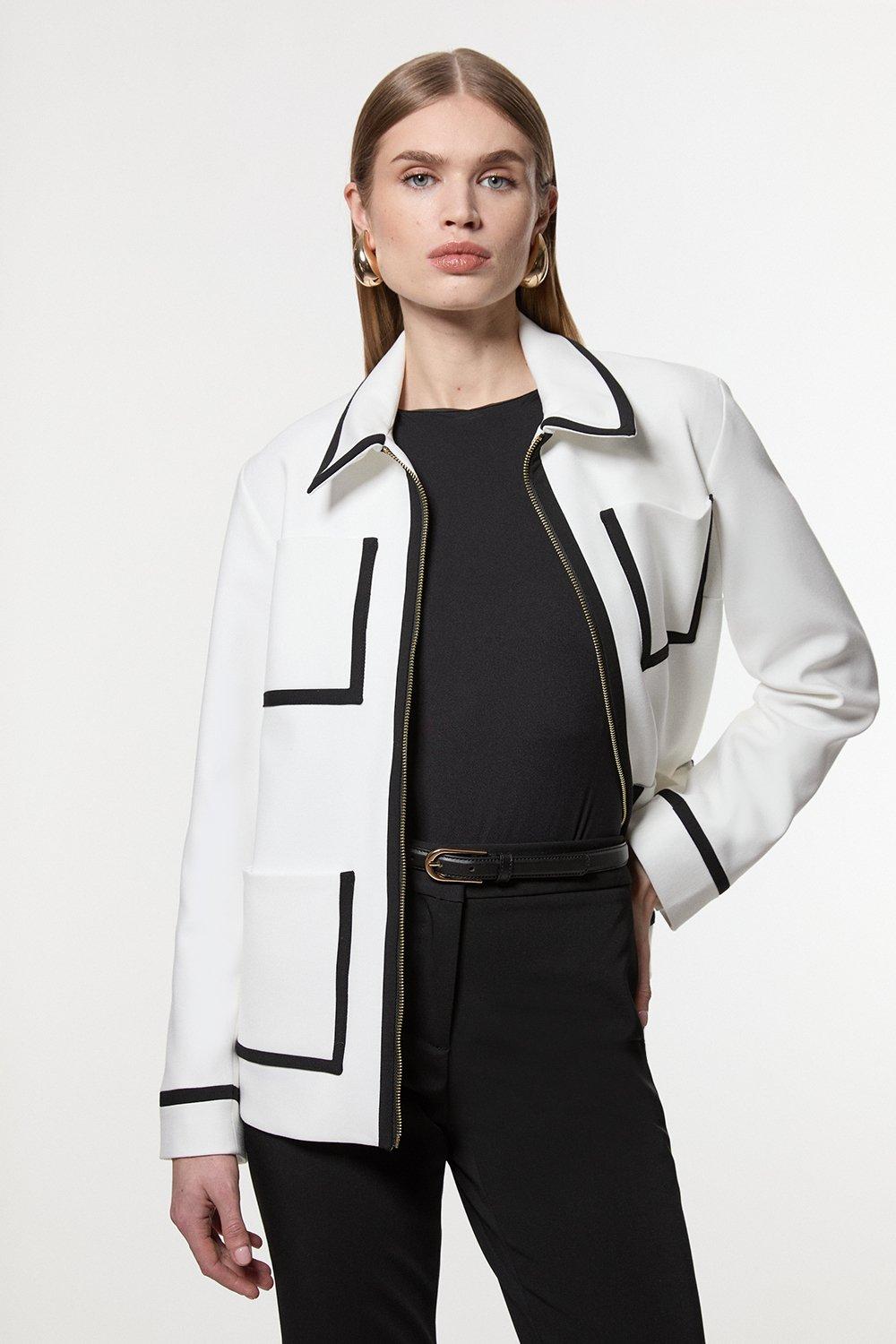 Compact Stretch Tipped Pocketed Tailored Jacket - Ivory