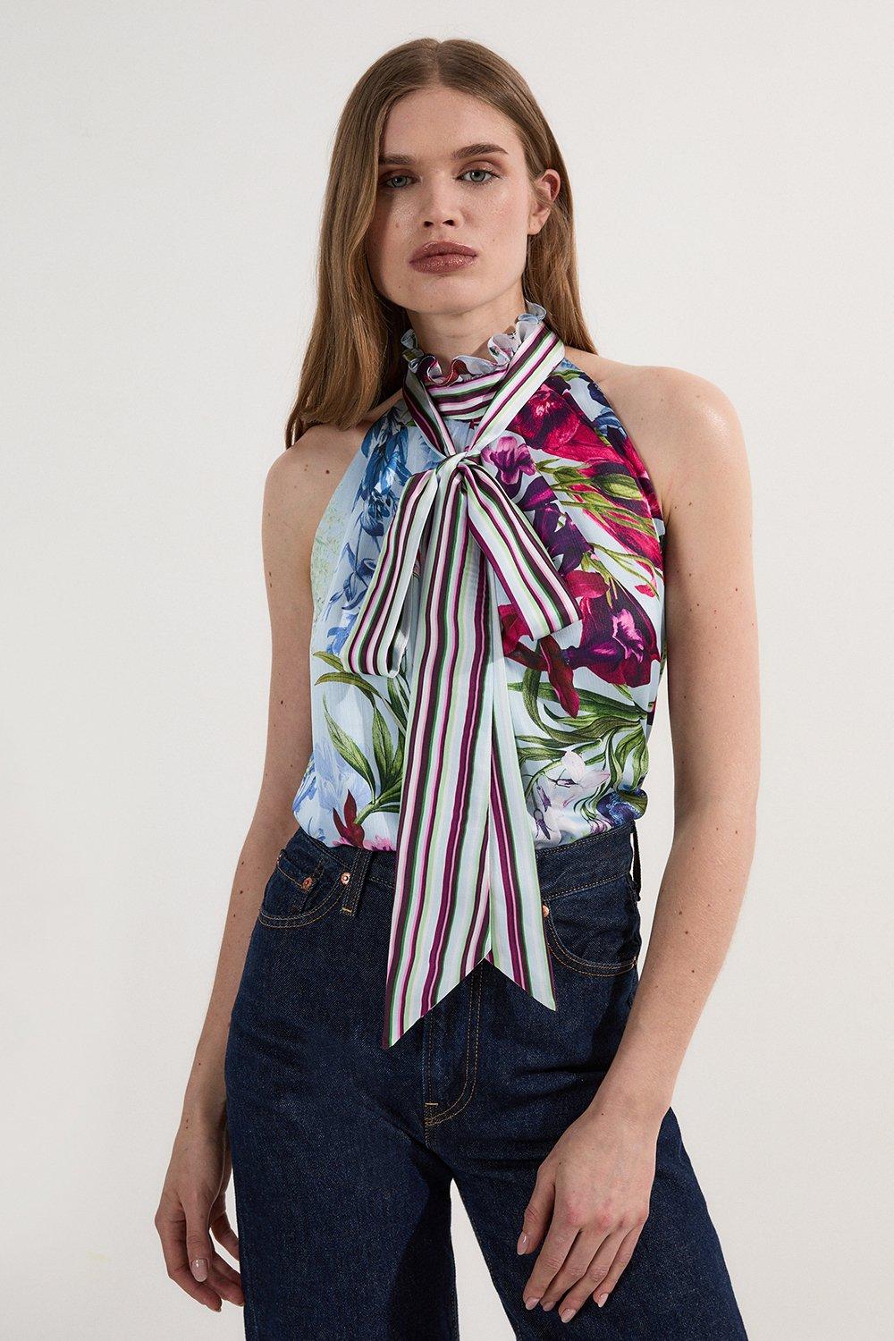 Petite Printed Halter Neck Woven Blouse - Floral