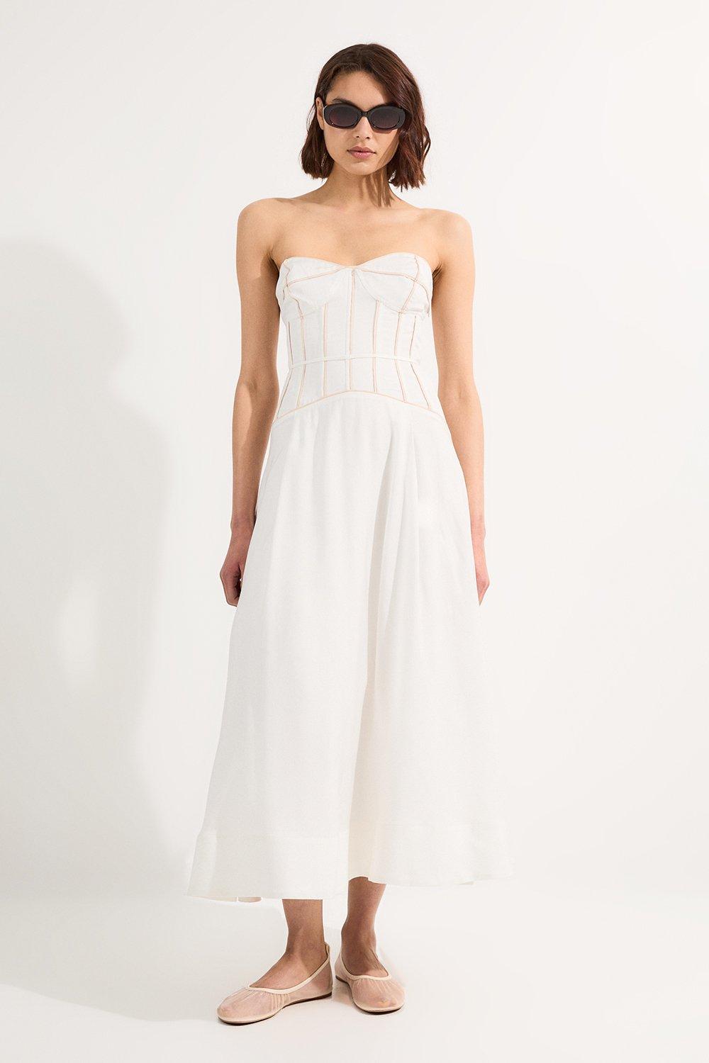 Viscose Linen Corset Prom Dress - Ivory