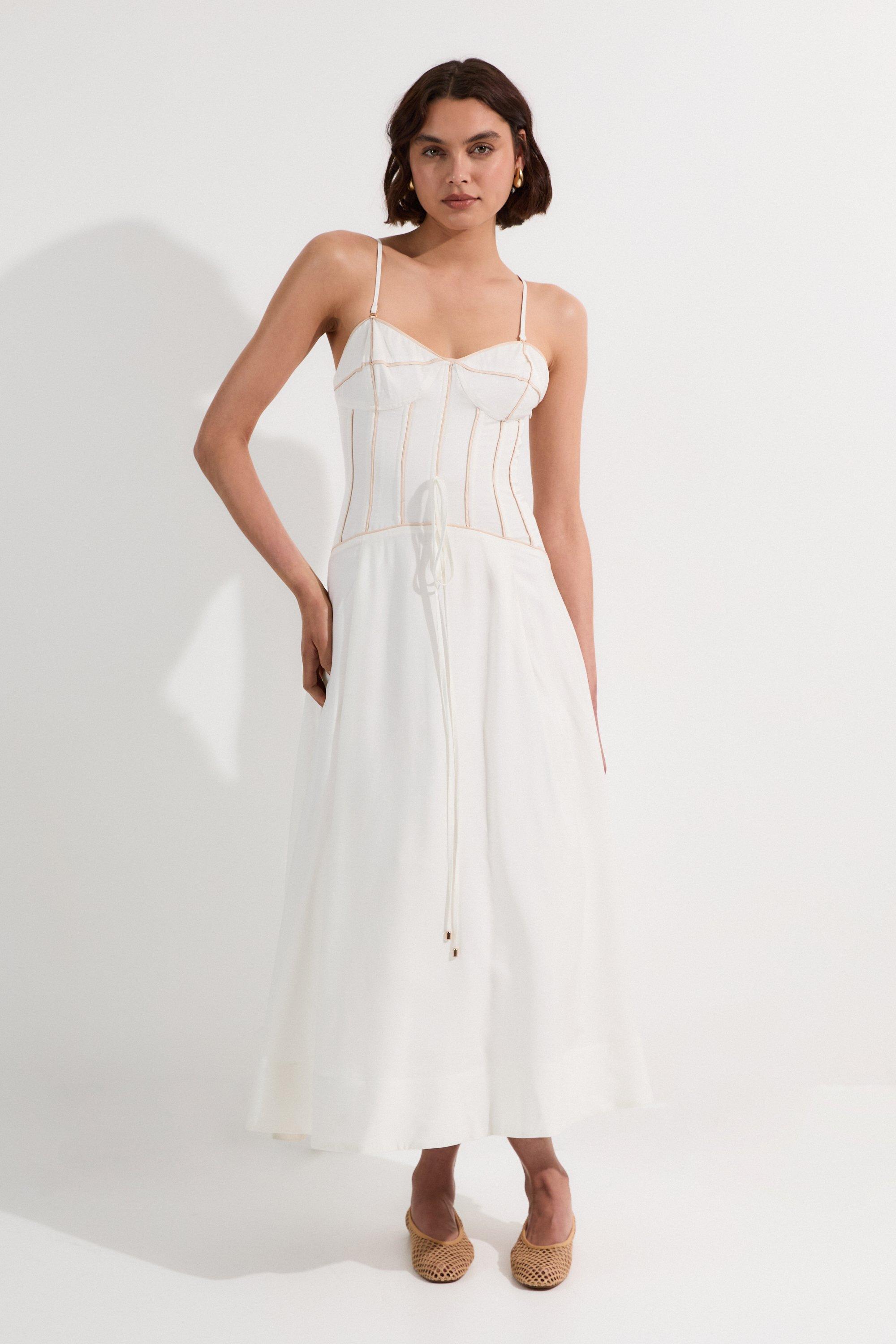 Petite Viscose Linen Corset Prom Dress – Ivory