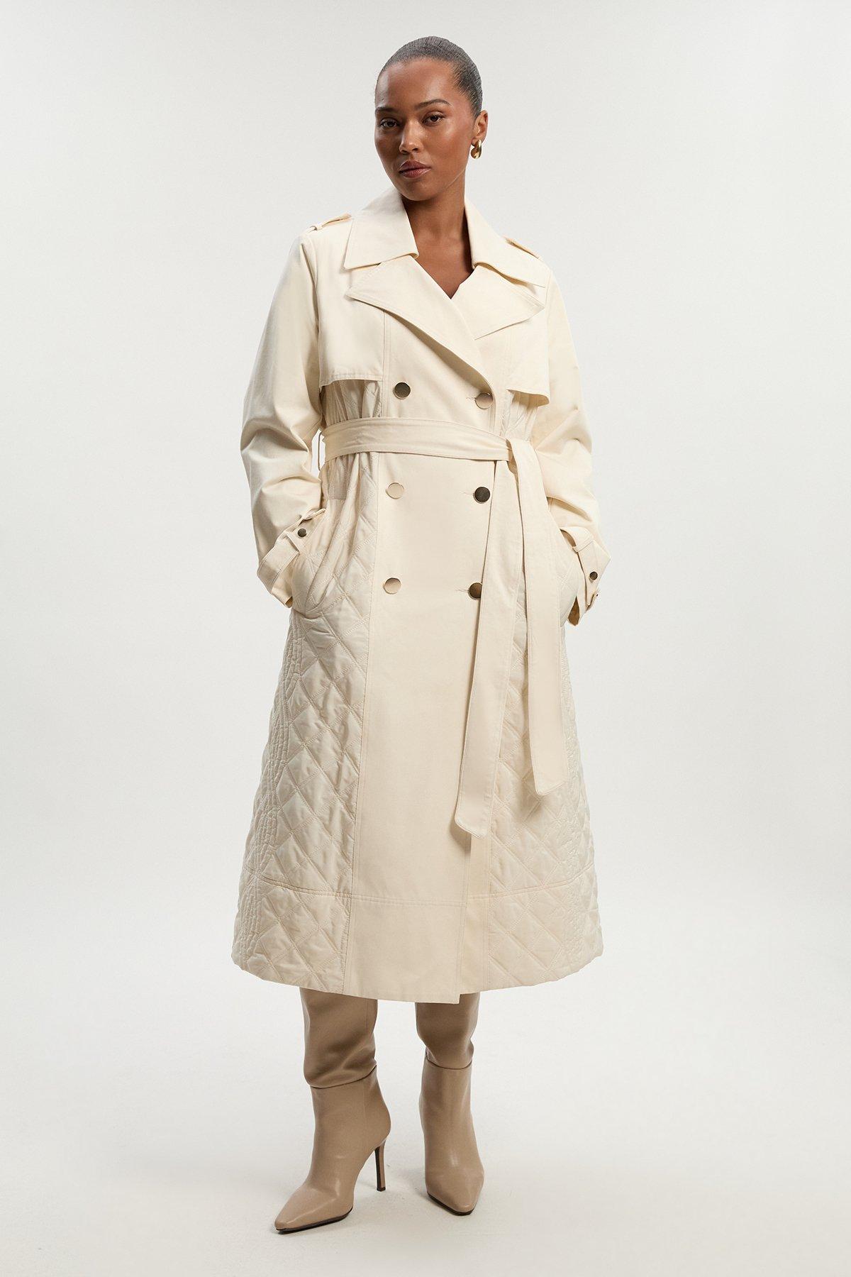 Plus Size Quilted Trench Coat - Ivory