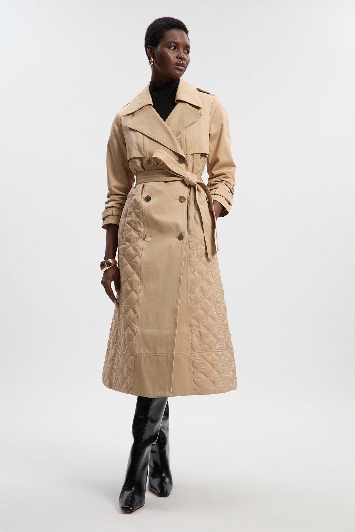 Quilted Trench Coat - Camel
