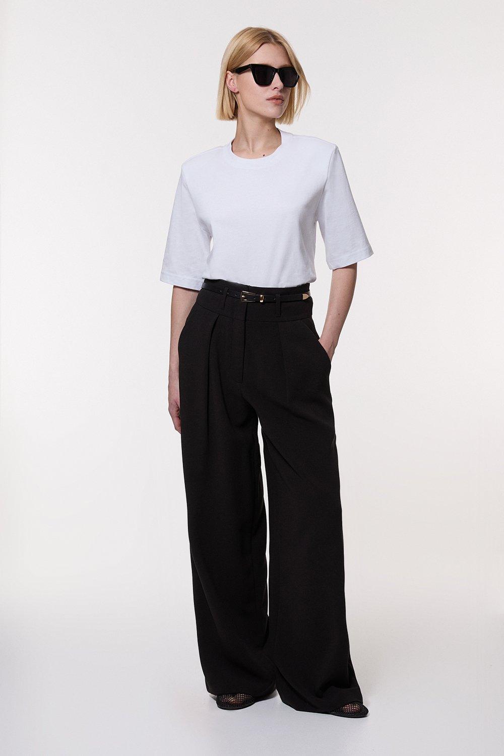 Tall Compact Stretch Essential Tailored High Waist Wide Leg Trouser – Black