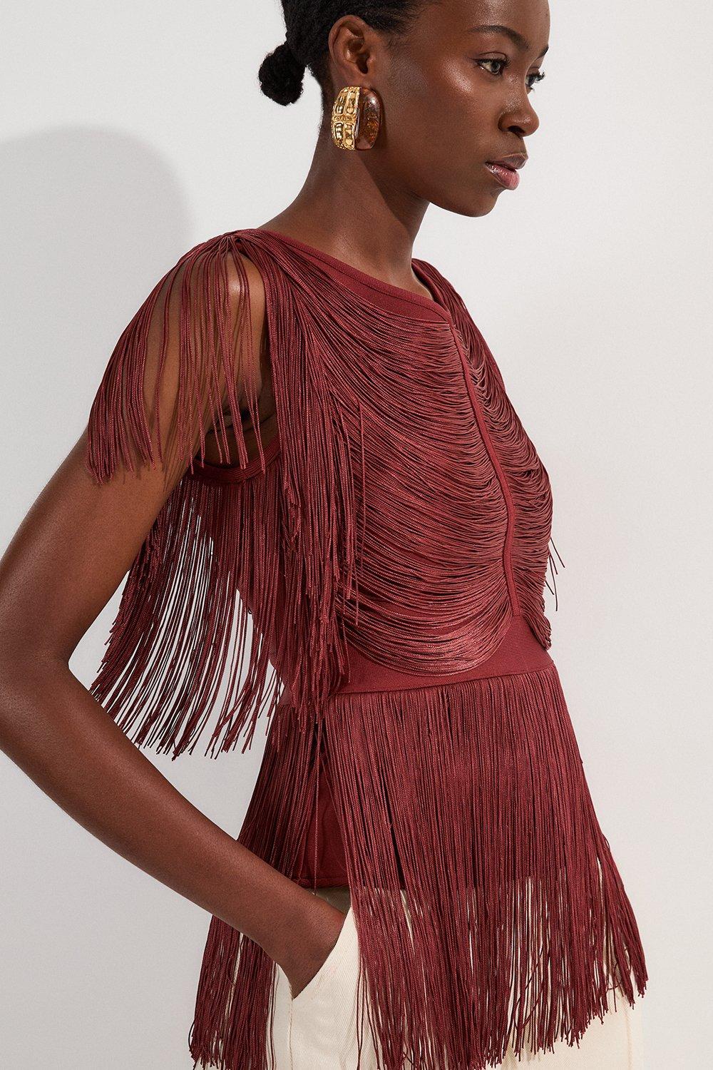 Draped Fringe Knitted Top - Rich Red