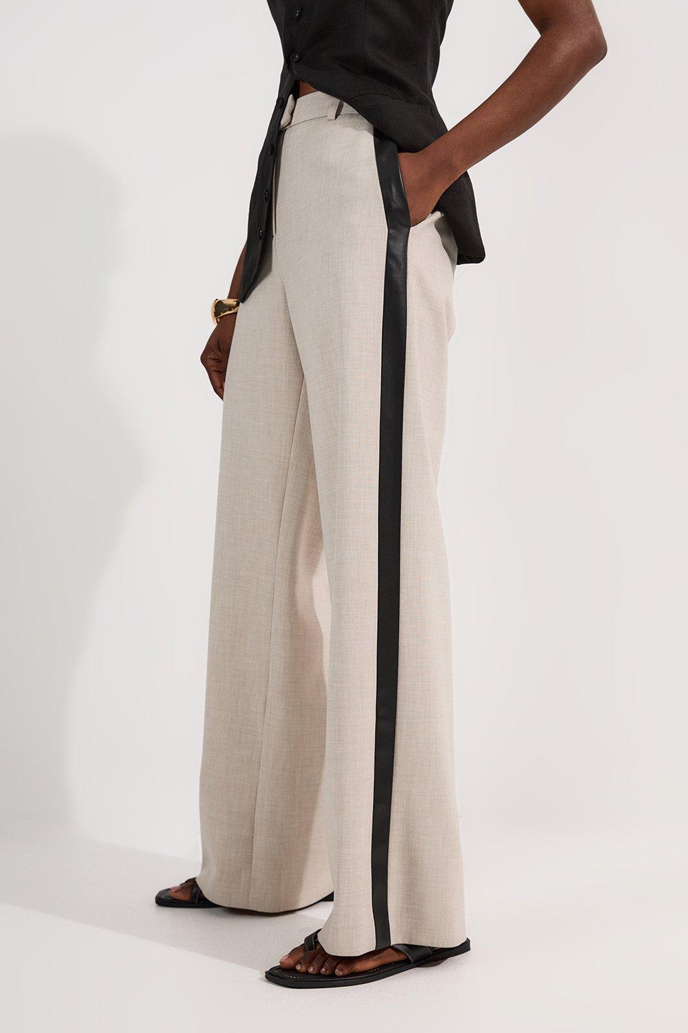 Tailored Marl Pu Tipped Wide Leg Trouser - Neutral