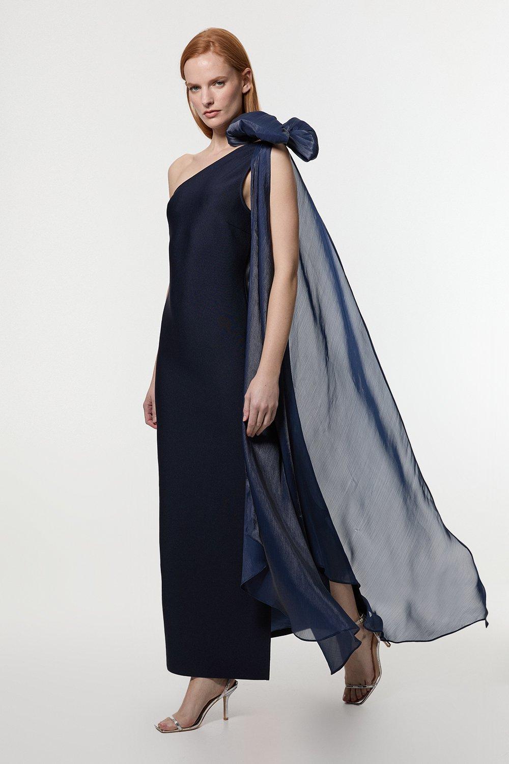 Bandage Figure Form Knit Tassel Sleeve Detail Maxi Dress - Navy
