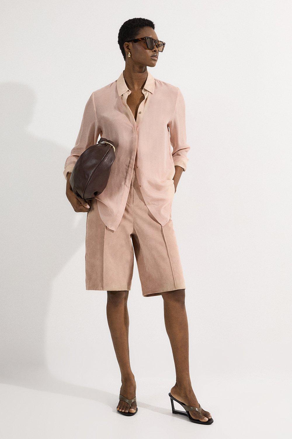 Suede Tailored Longline Short - Nude