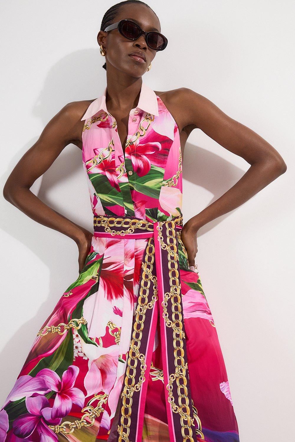 Petite Placed Chain Cotton Sateen Shirt Dress - Floral