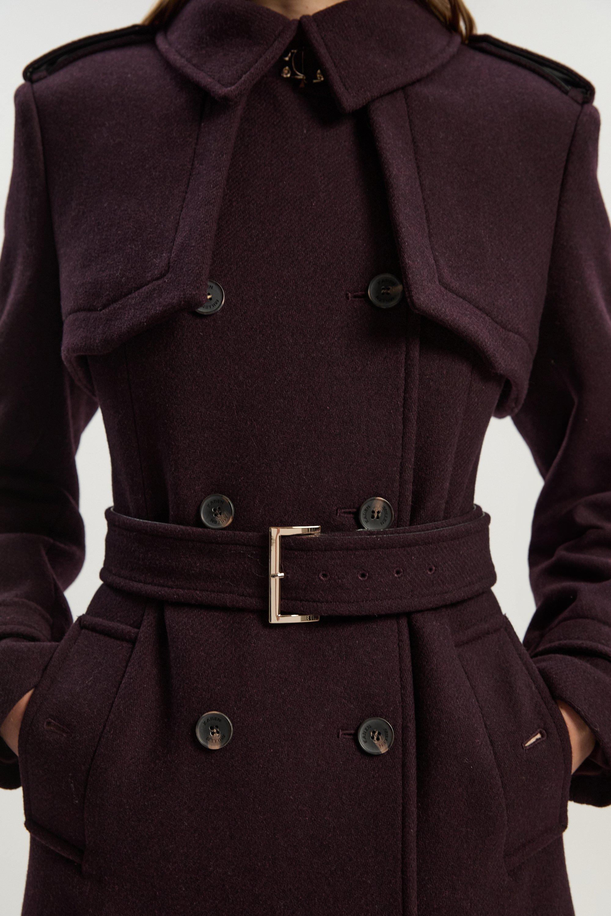 Petite Wool Pu Mix Tailored Belted Trench Maxi Coat - Red