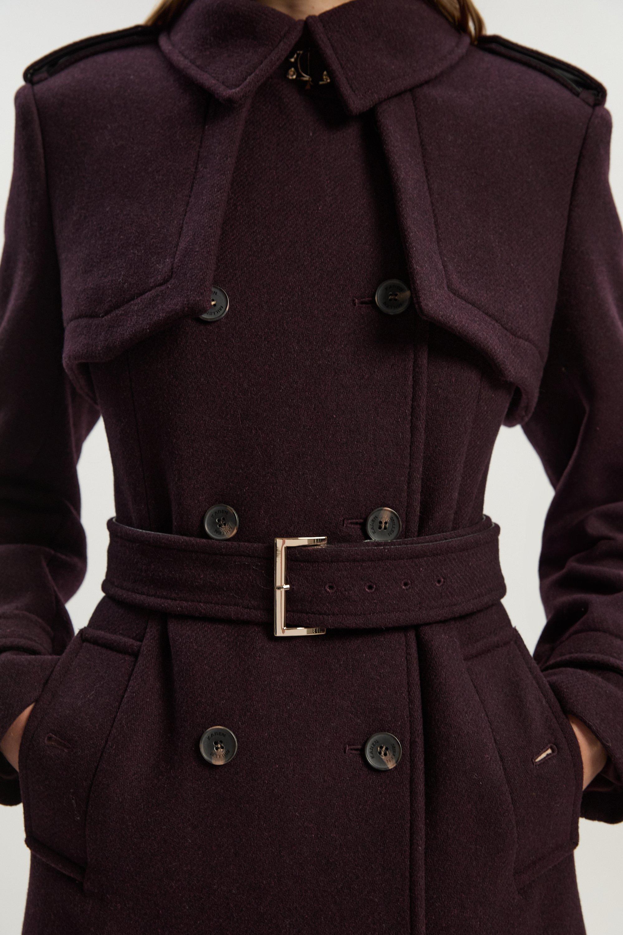Wool Pu Mix Tailored Belted Trench Maxi Coat - Red