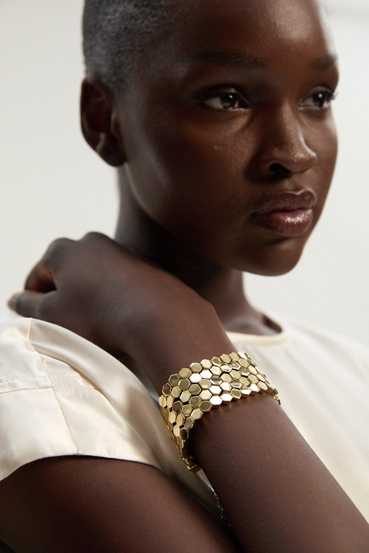 14kt Plated Mosaic Wide Bracelet - Gold
