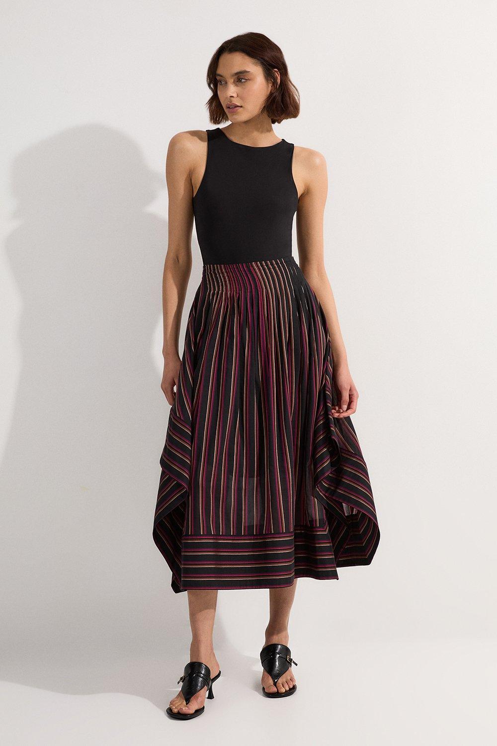 Premium Cotton Tailored Full Maxi Skirt - Stripe