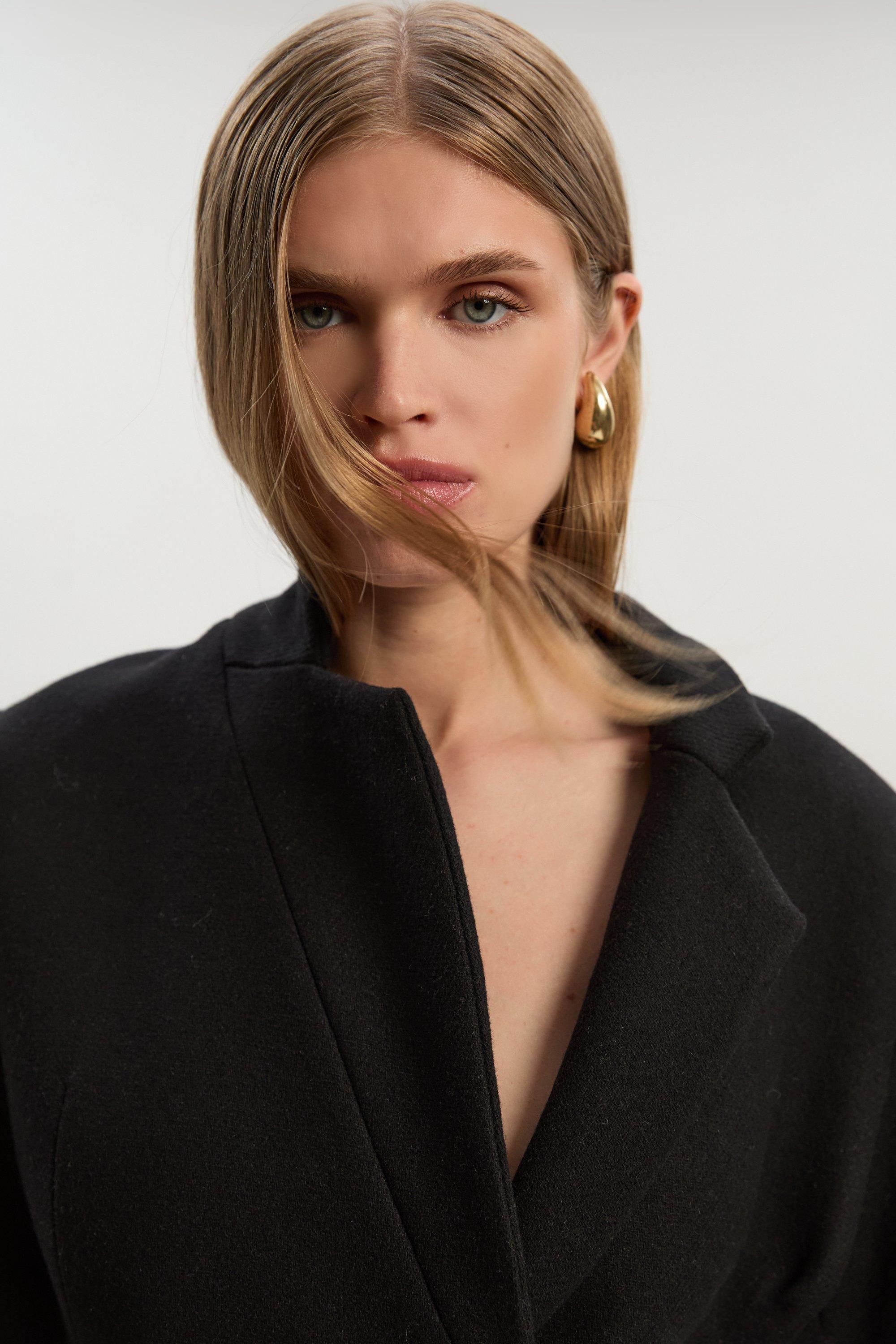 Wool Notch Neck Tailored Maxi Coat - Black