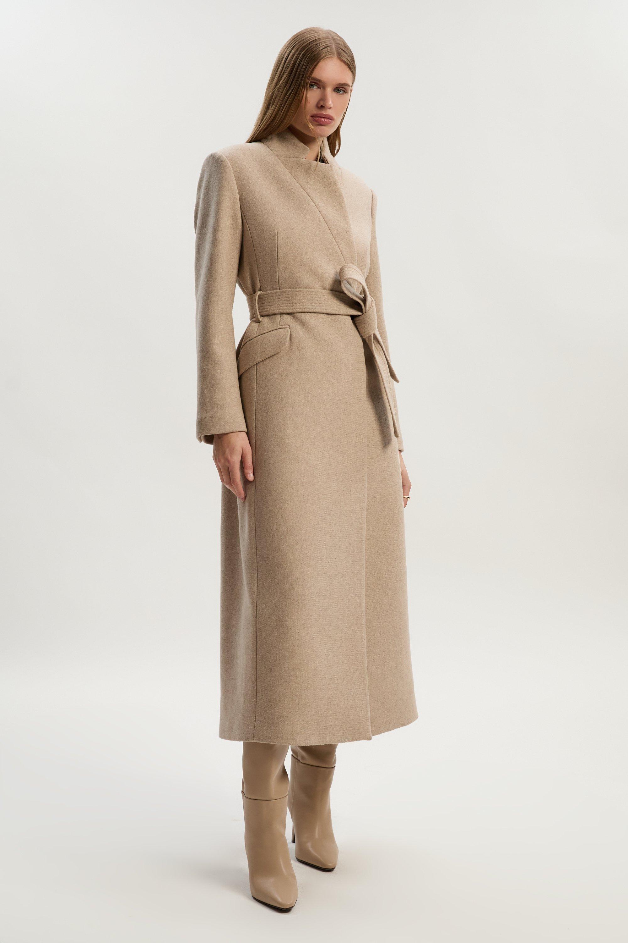 Wool Notch Neck Tailored Maxi Coat - Oatmeal