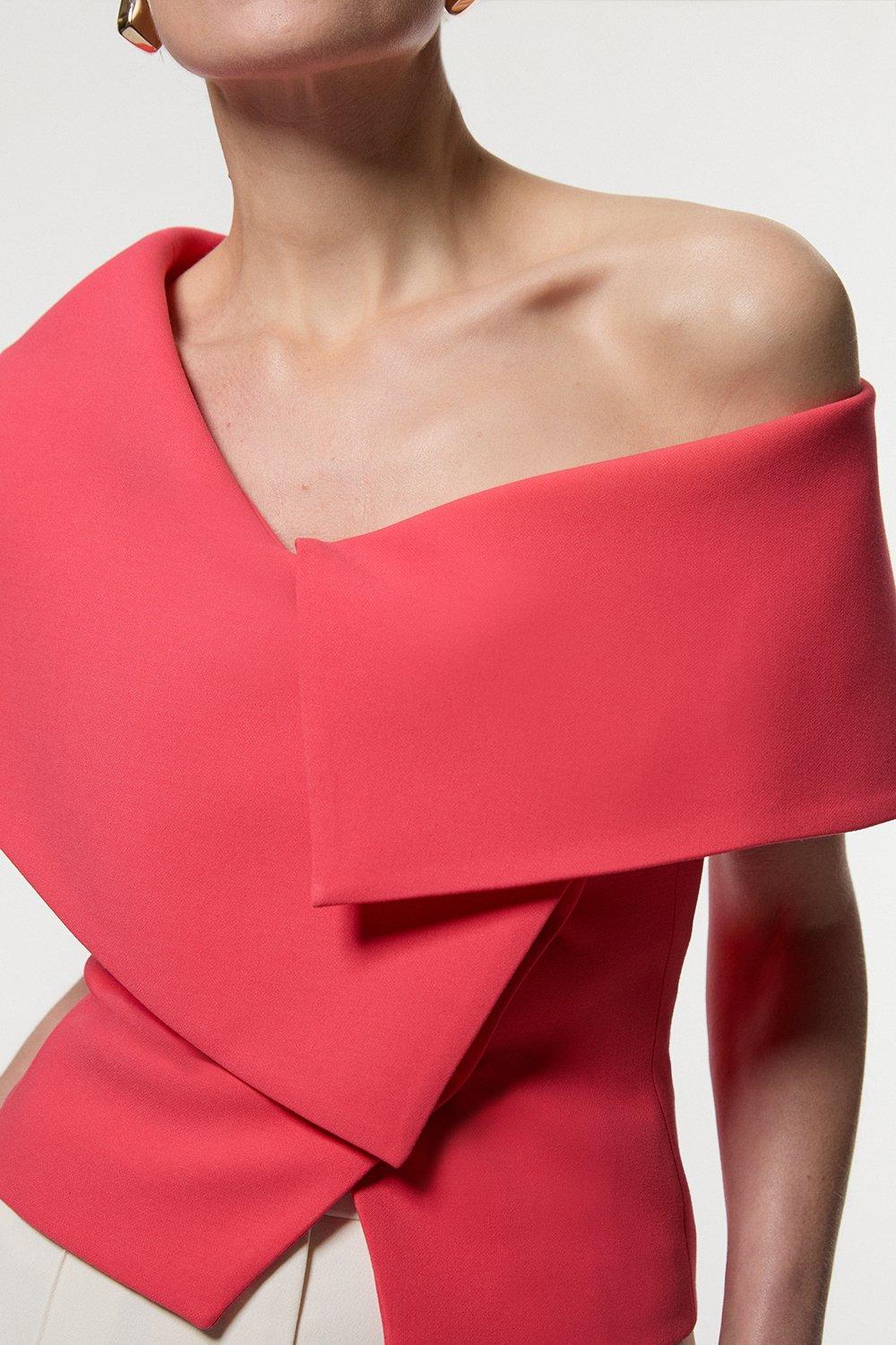 Compact Stretch Assymetric Neck Tailored Jacket – Pink