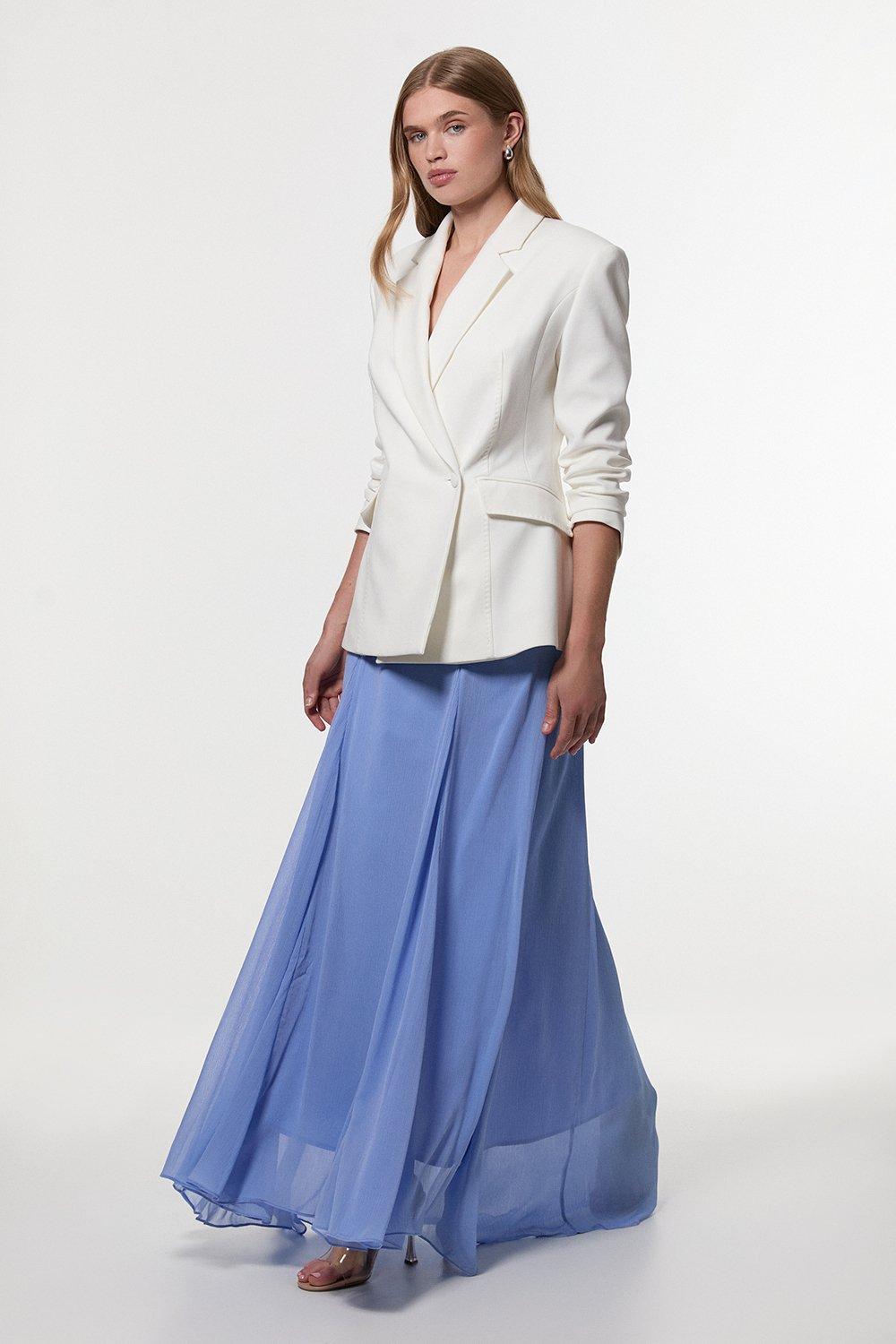 Compact Stretch Stab Stitch Asymmetric Wrap Tailored Blazer - Ivory